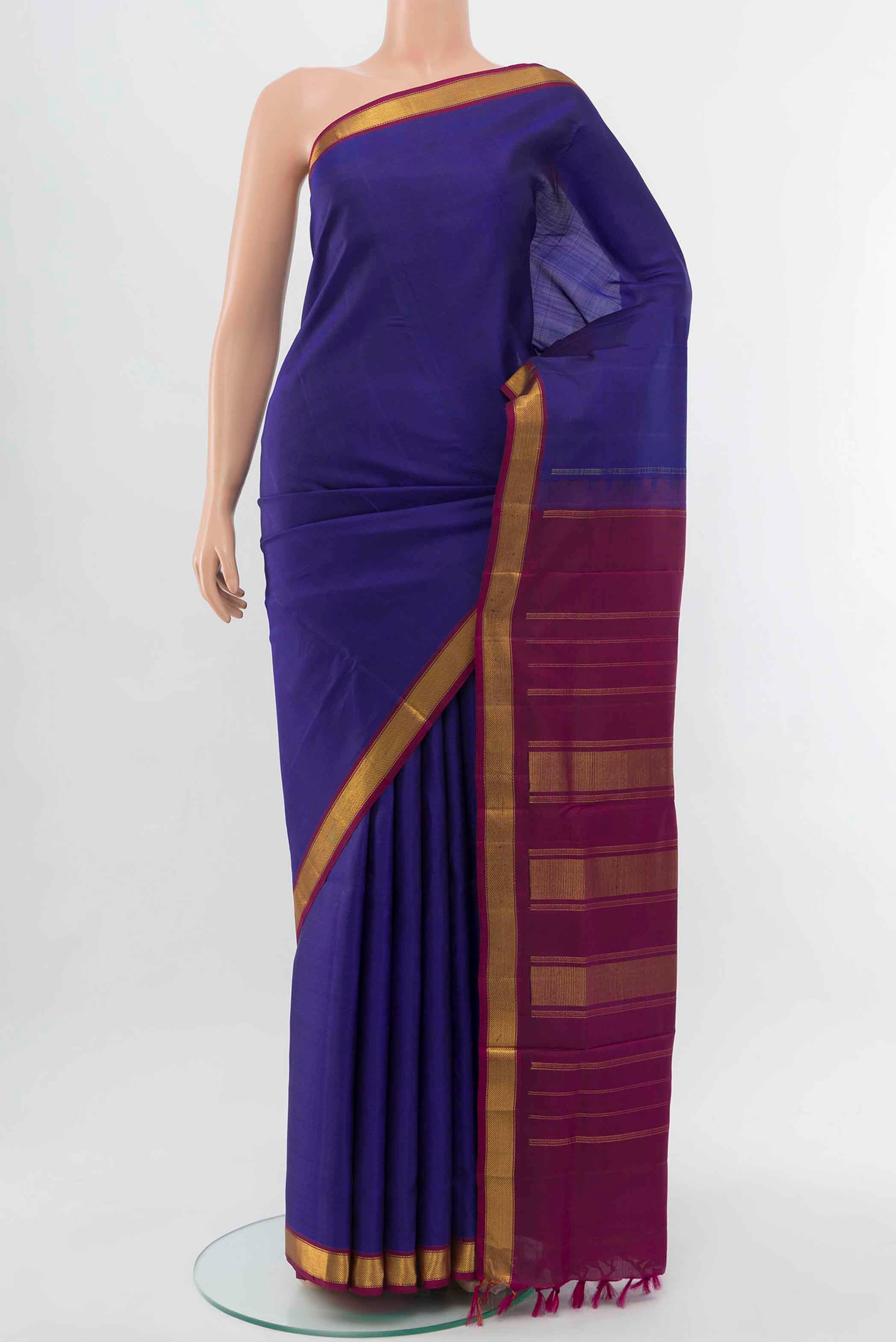 Dark Blue Kanchipuram Silk Nine Yards Saree