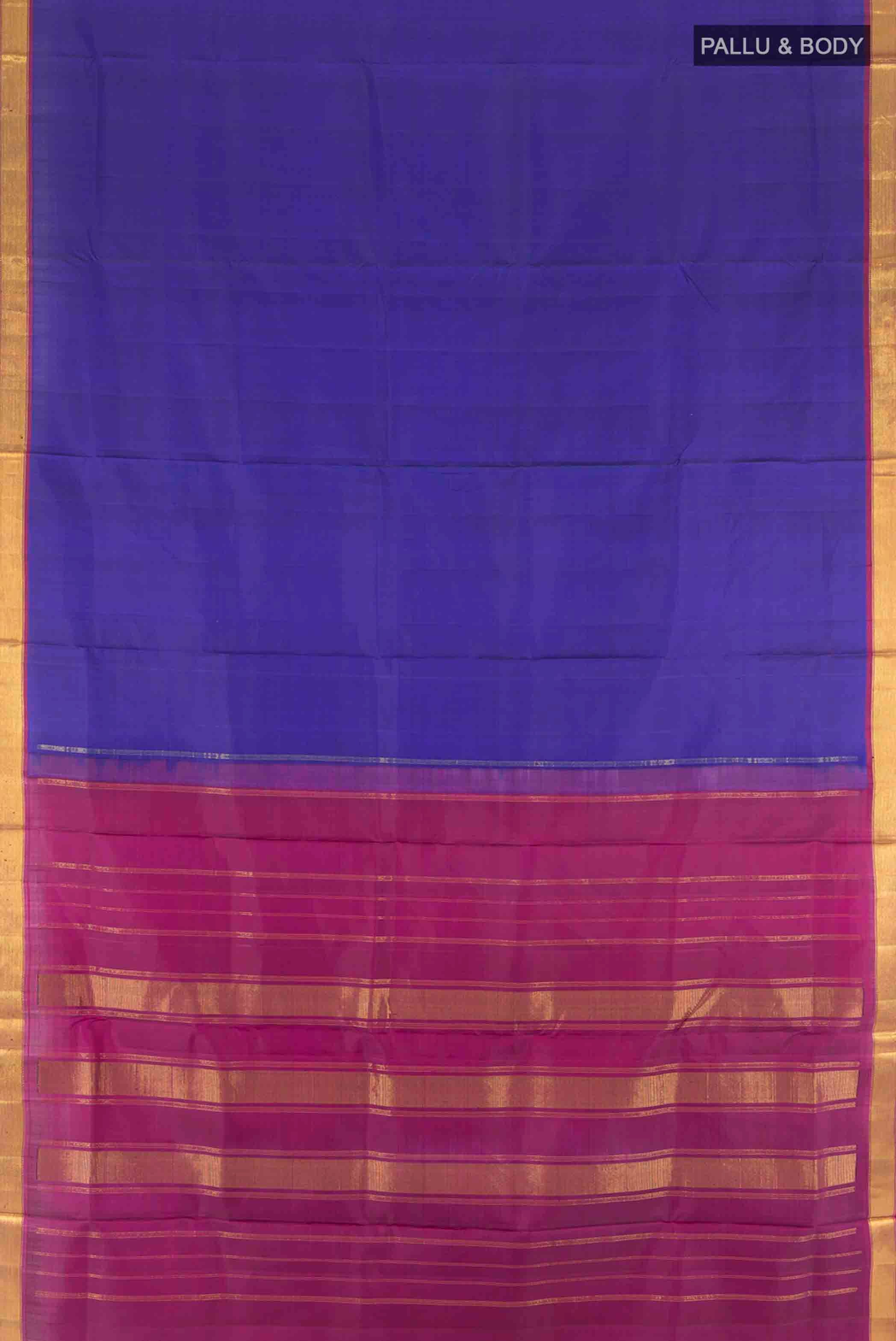 Dark Blue Kanchipuram Silk Nine Yards Saree - Image 4