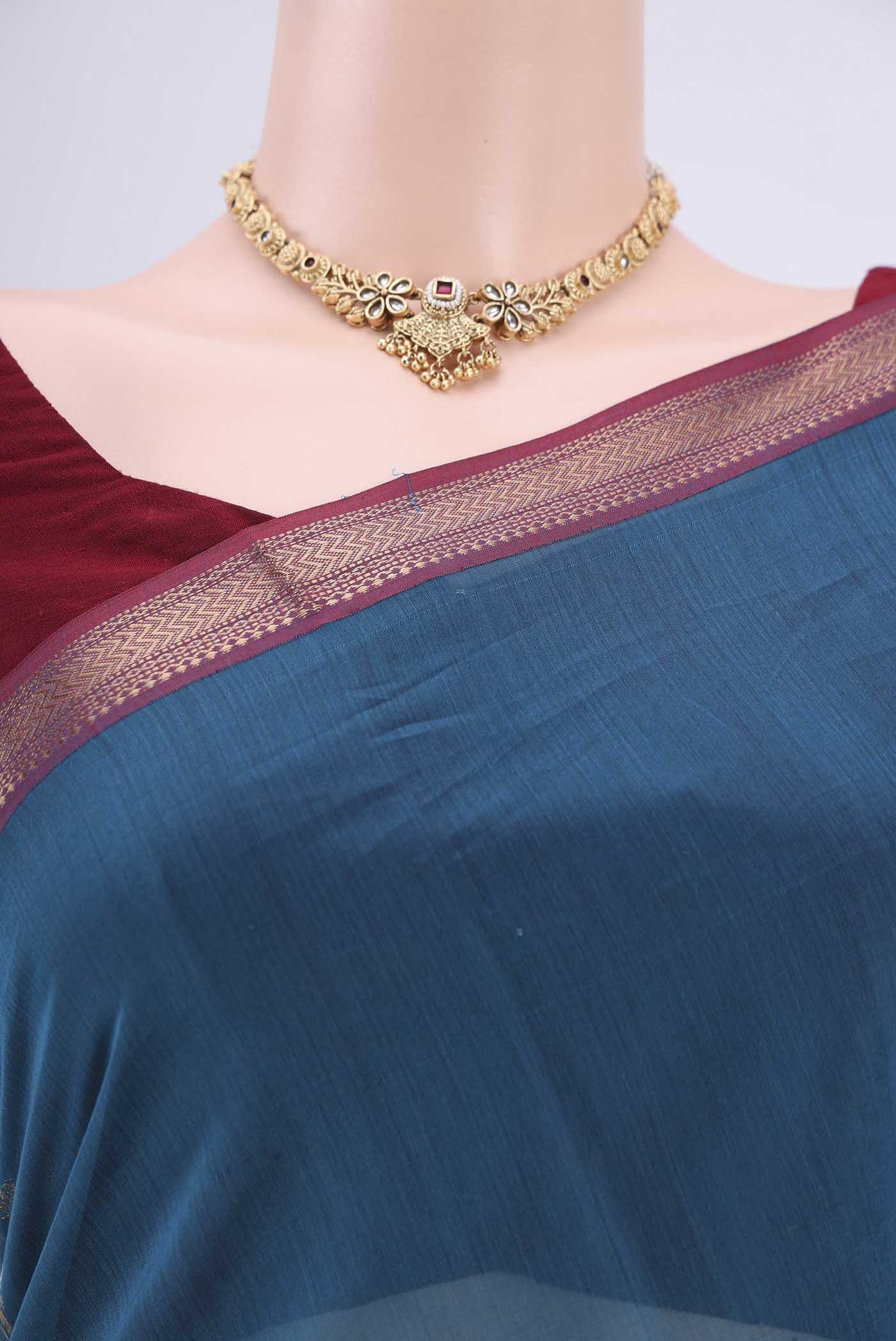 Blue Maheshwari Silk Cotton Saree - Image 2