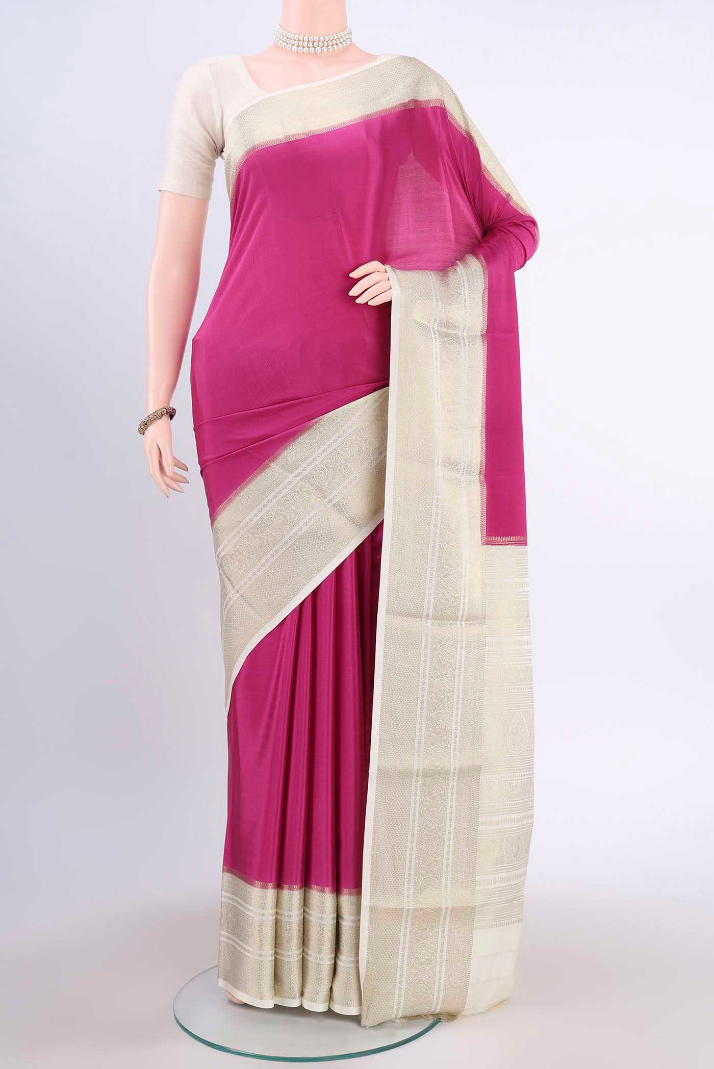 Light Magenta Mysore Crepe Saree