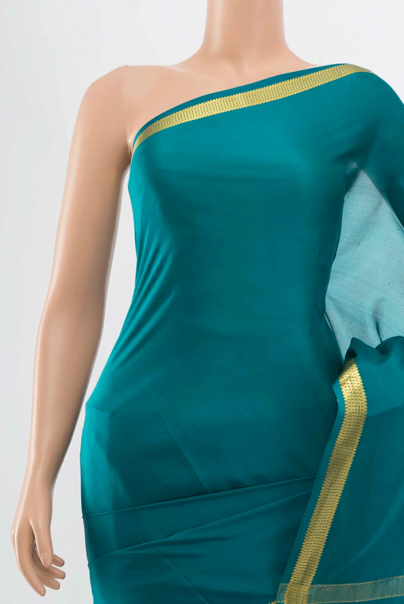Dark Blue Mysore Crepe Saree - Image 2