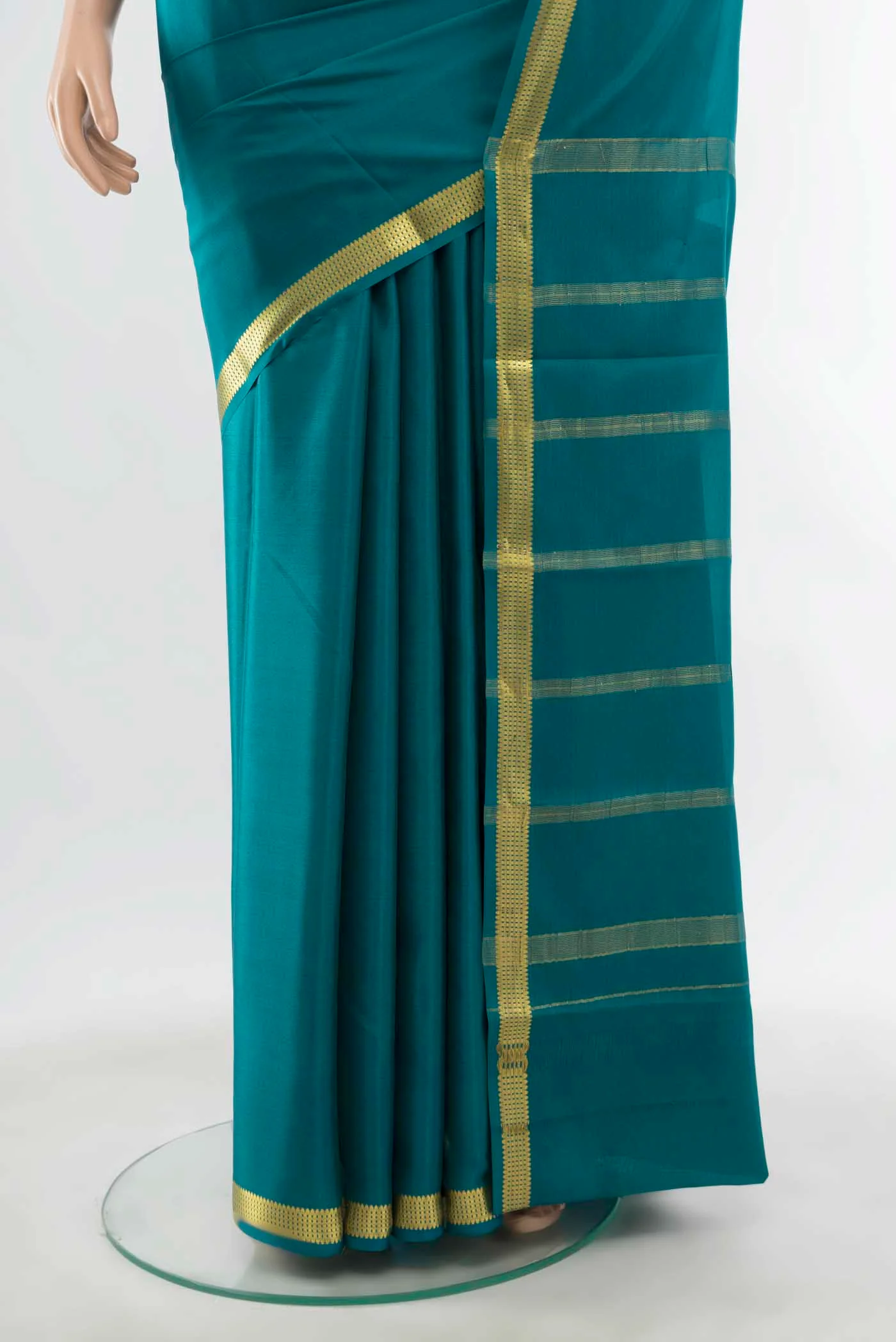 Dark Blue Mysore Crepe Saree - Image 3