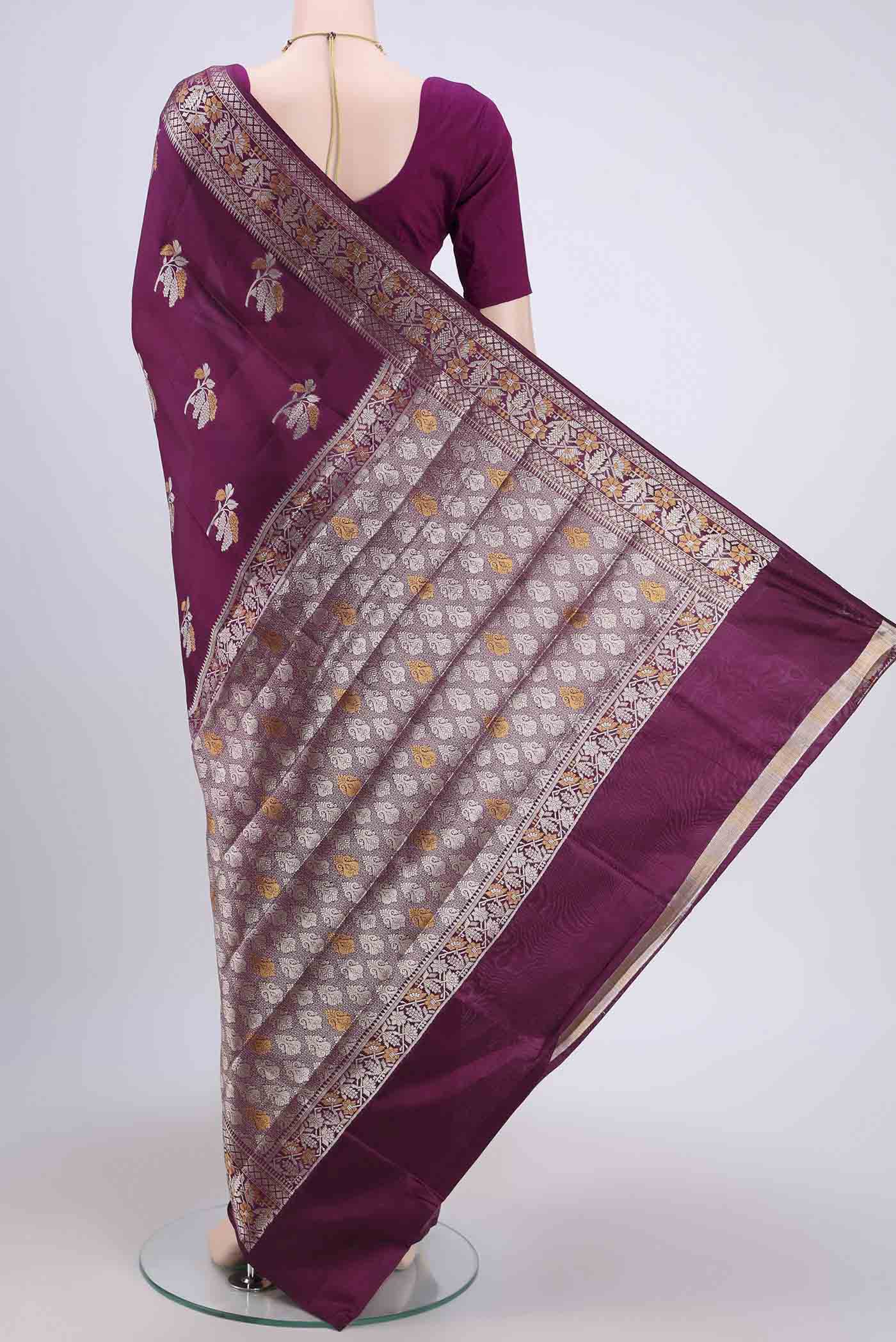 Magenta Banarasi Raw Silk Saree - Image 3