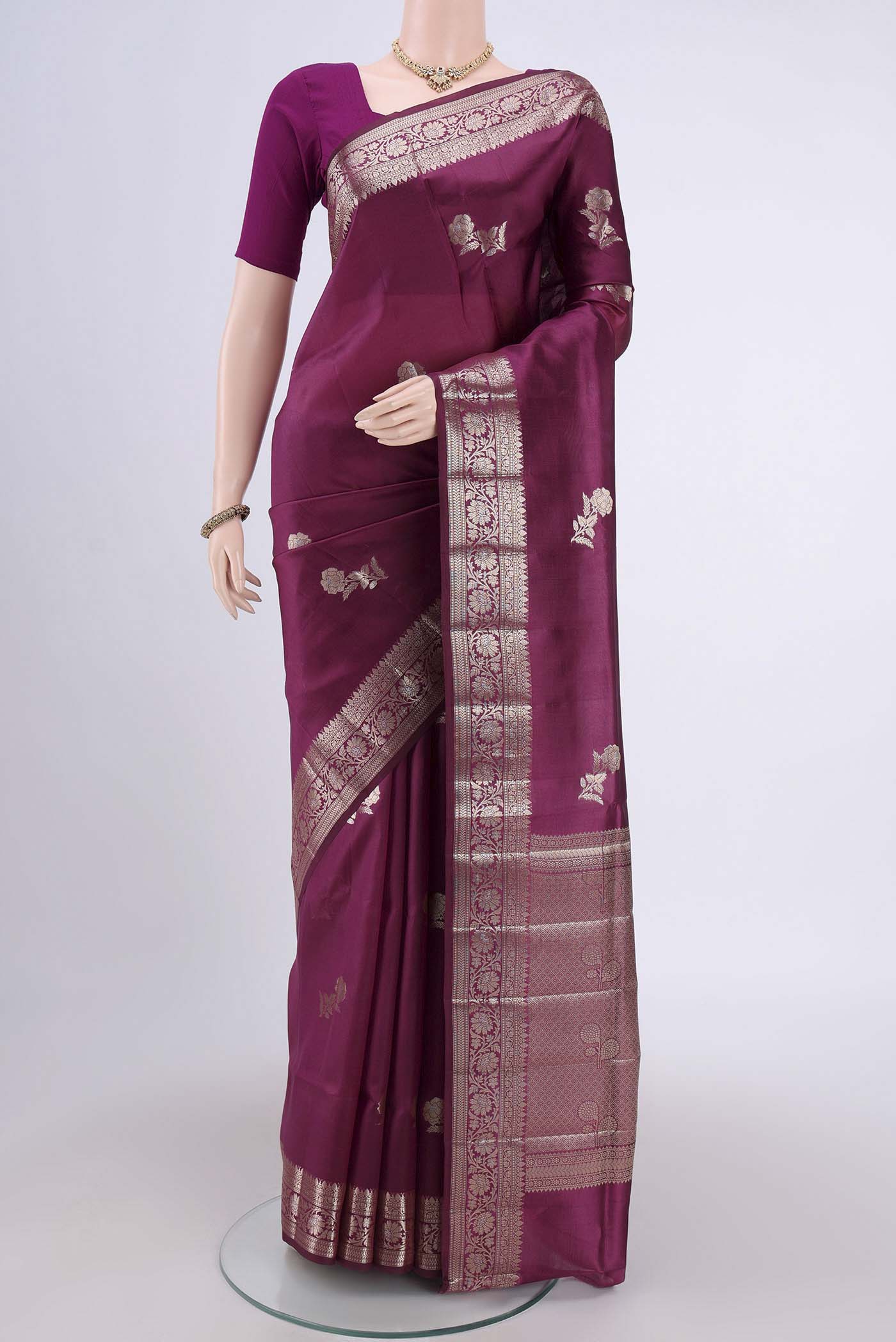 Magenta Banarasi Raw Silk Saree