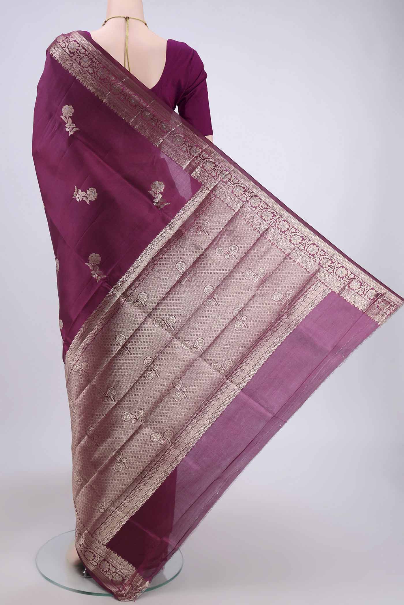 Magenta Banarasi Raw Silk Saree - Image 3