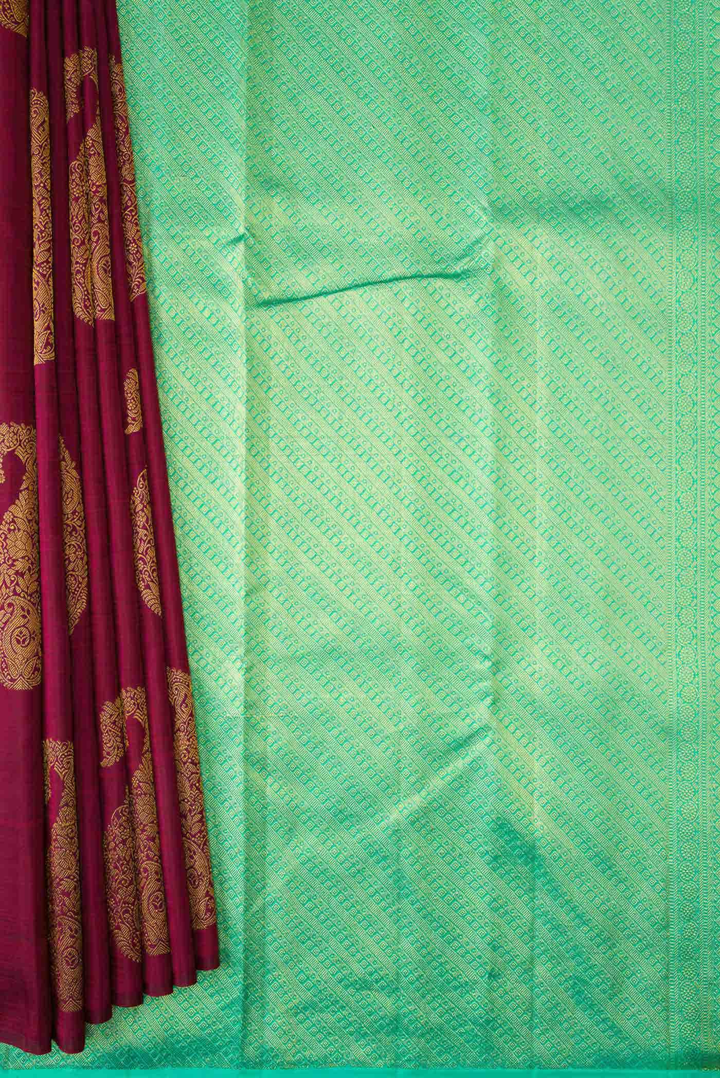 Dark Mauve Dual Tone Kanchipuram Silk Saree - Image 2