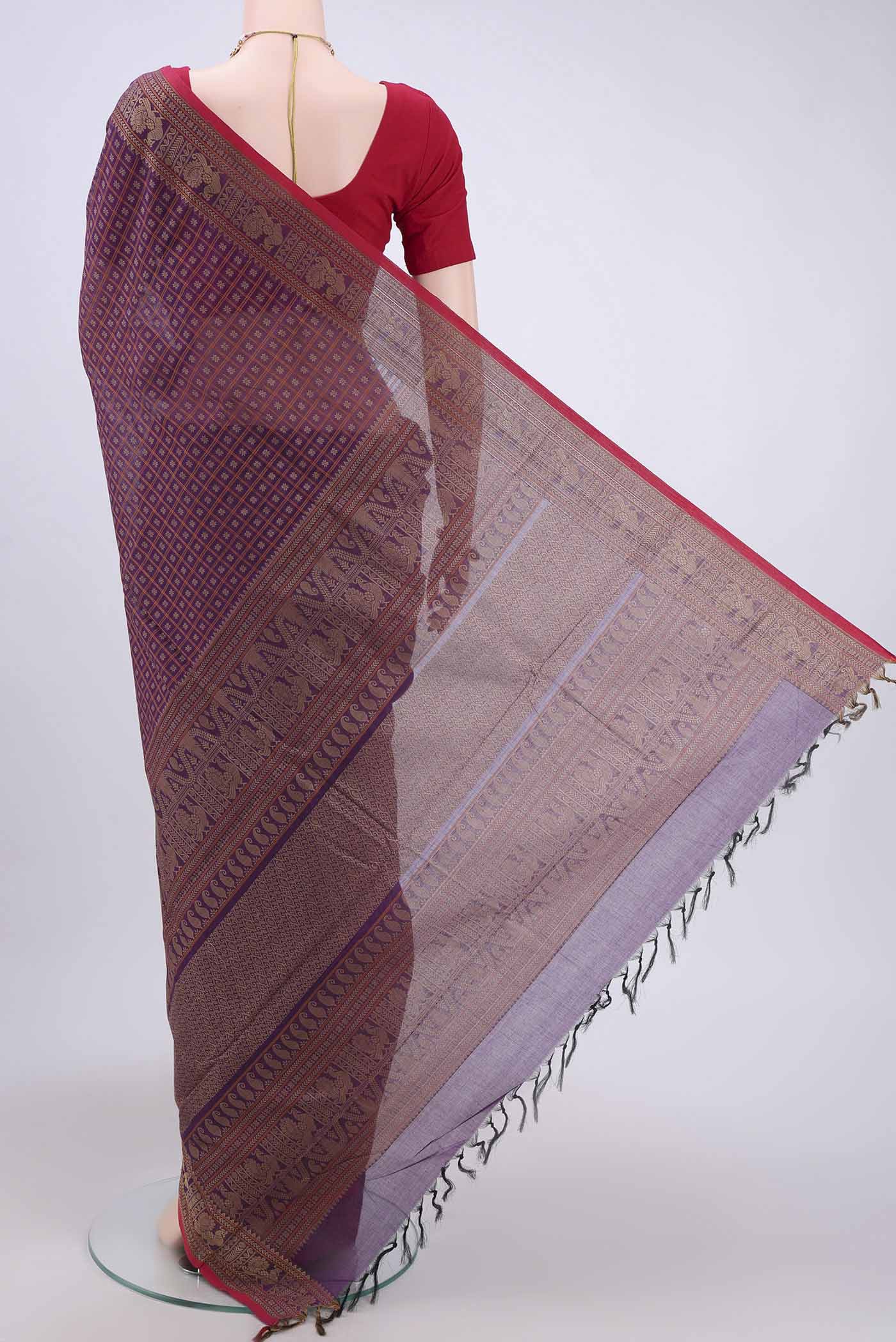 Purple Kanchi Cotton Saree - Image 3
