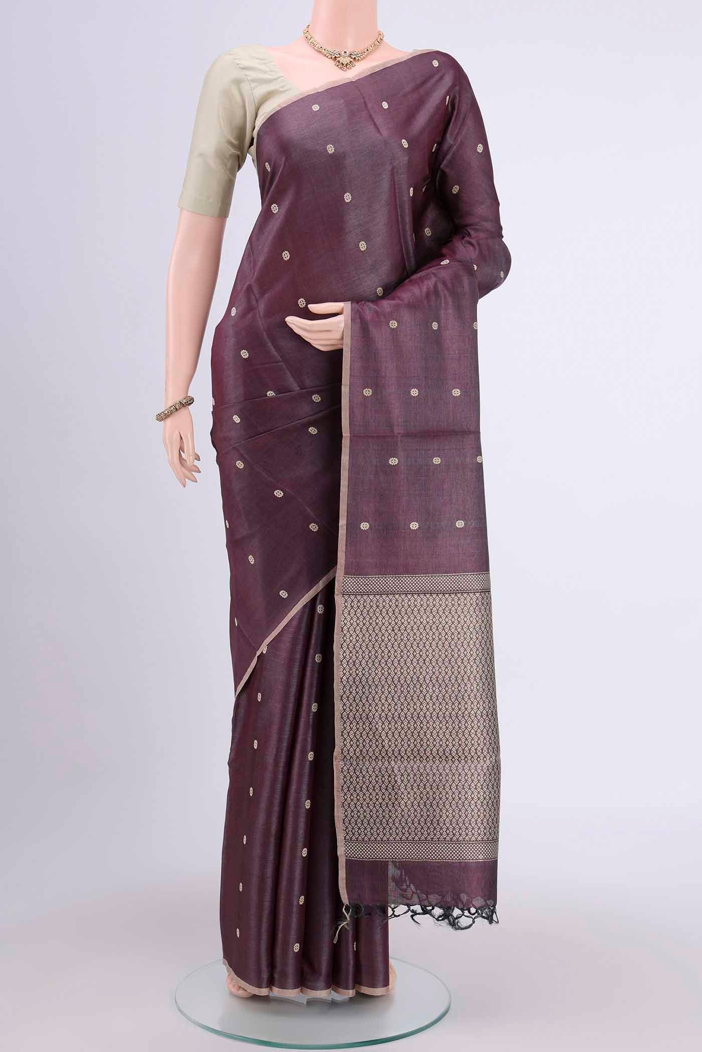 Dark Mauve Tussar Silk Saree
