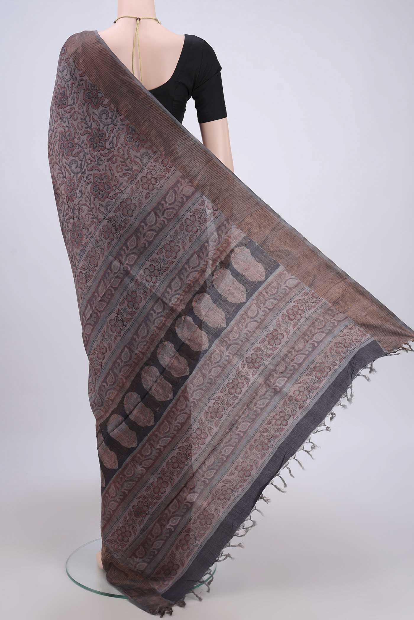 Dark Mauve Tussar Silk Saree - Image 3