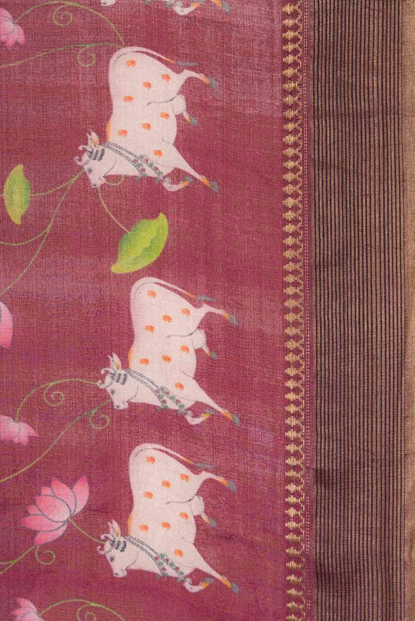 Dark Mauve Tussar Silk Saree - Image 3