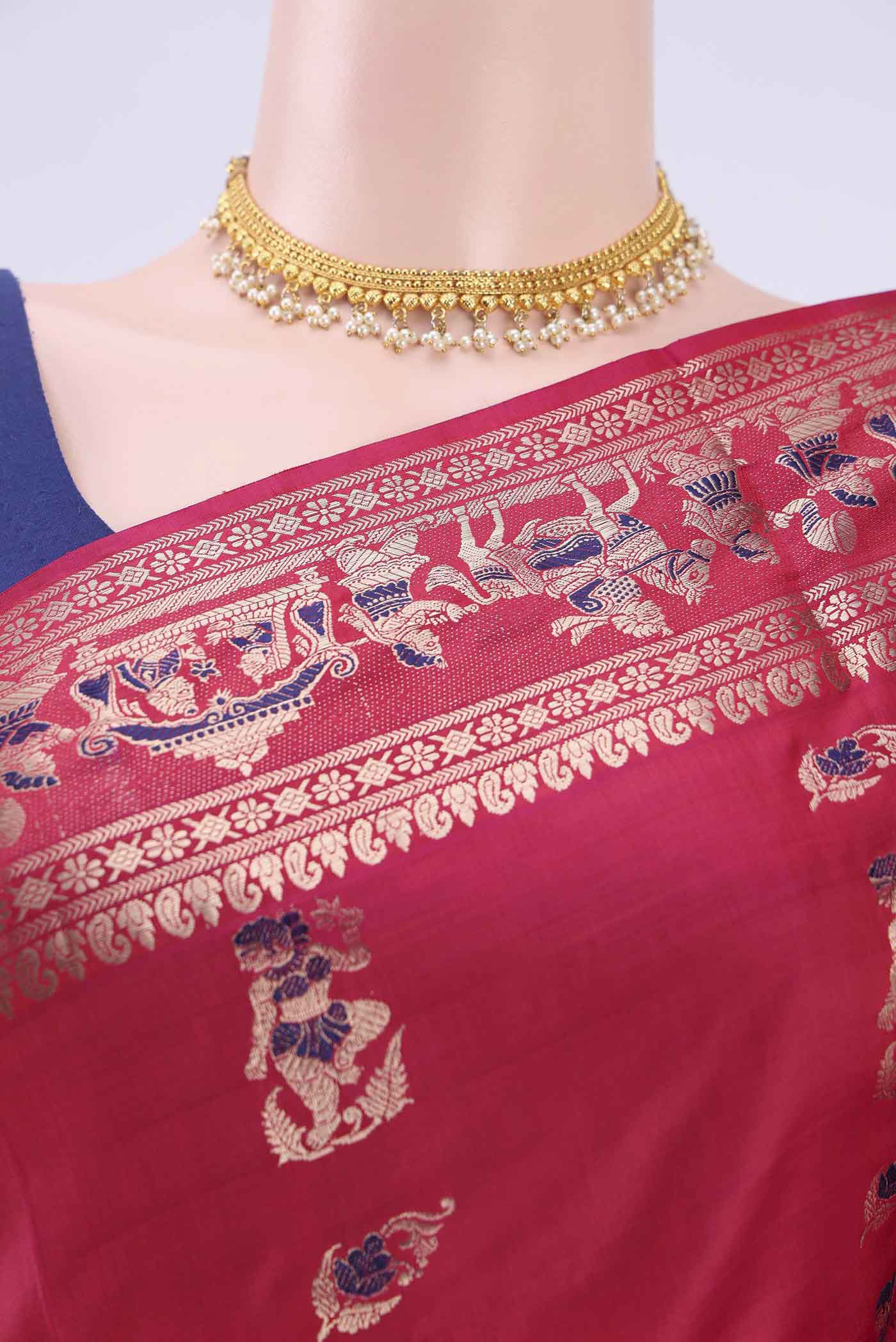 Dark Pink Baluchari Silk Saree - Image 2
