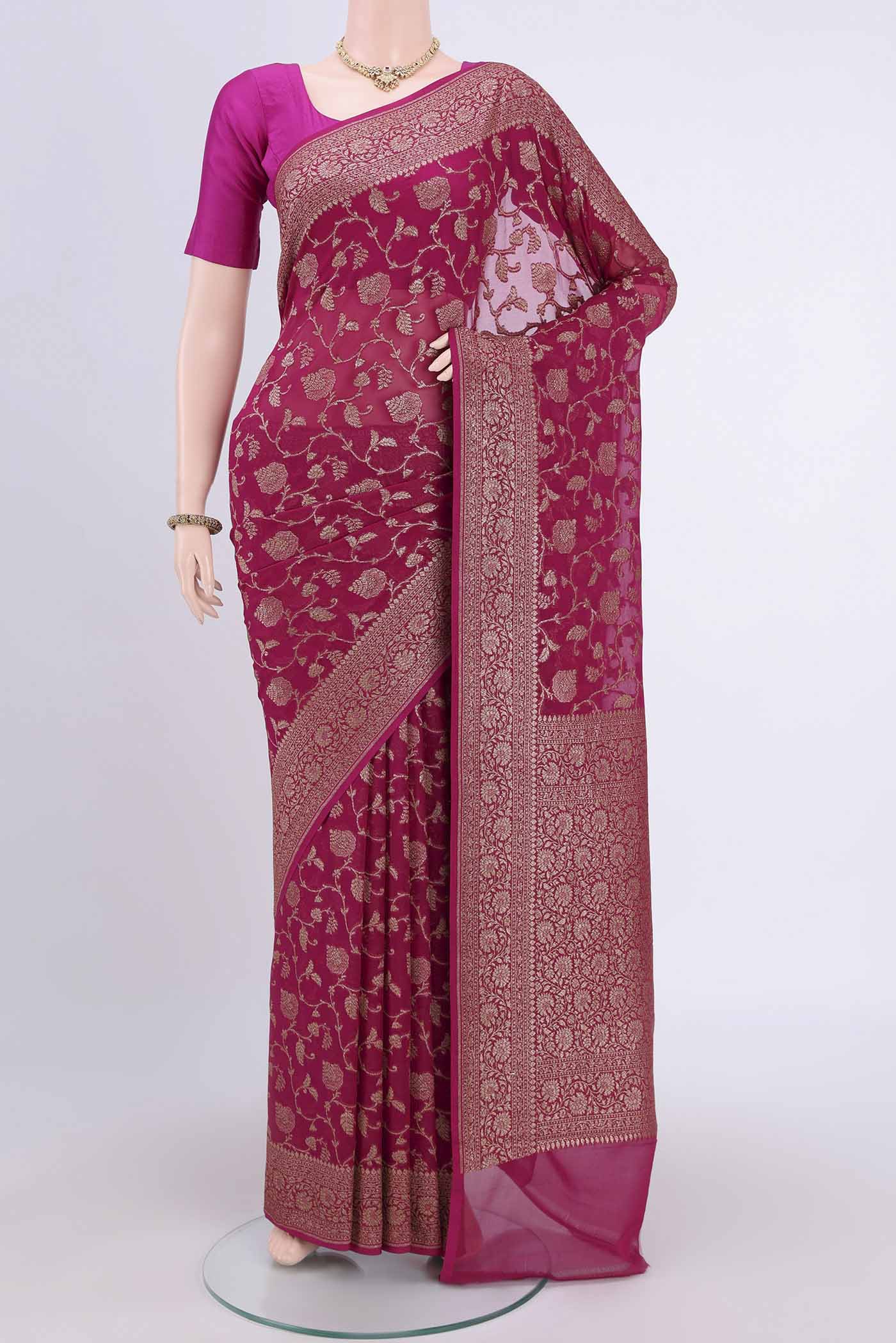 Dark Pink Banarasi Georgette Saree