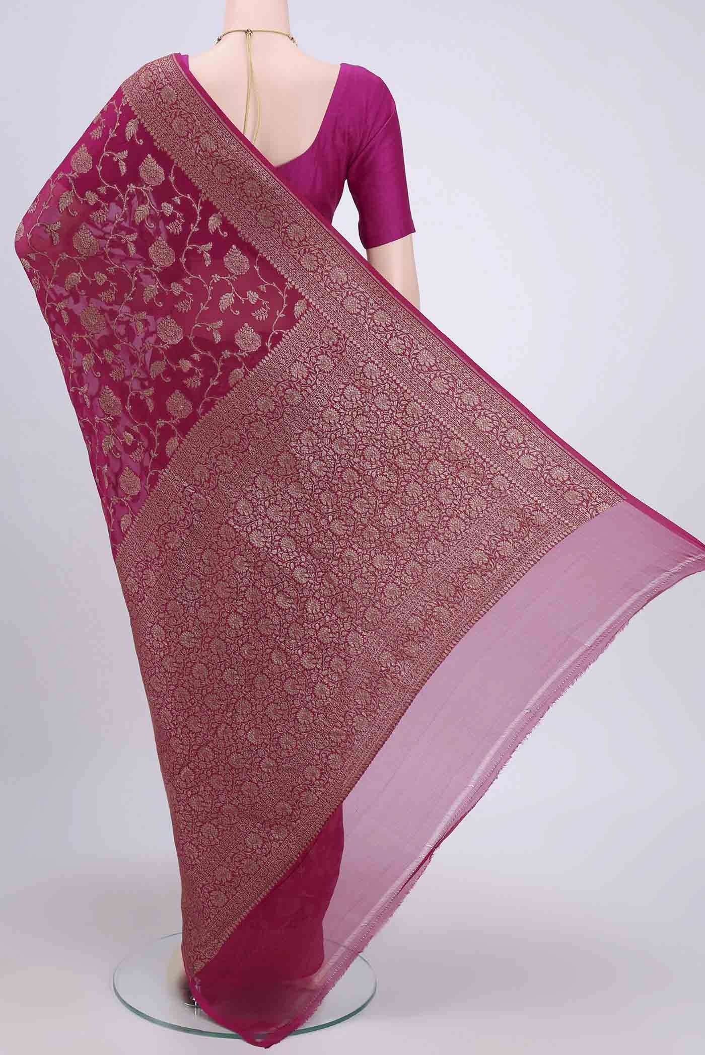 Dark Pink Banarasi Georgette Saree - Image 3