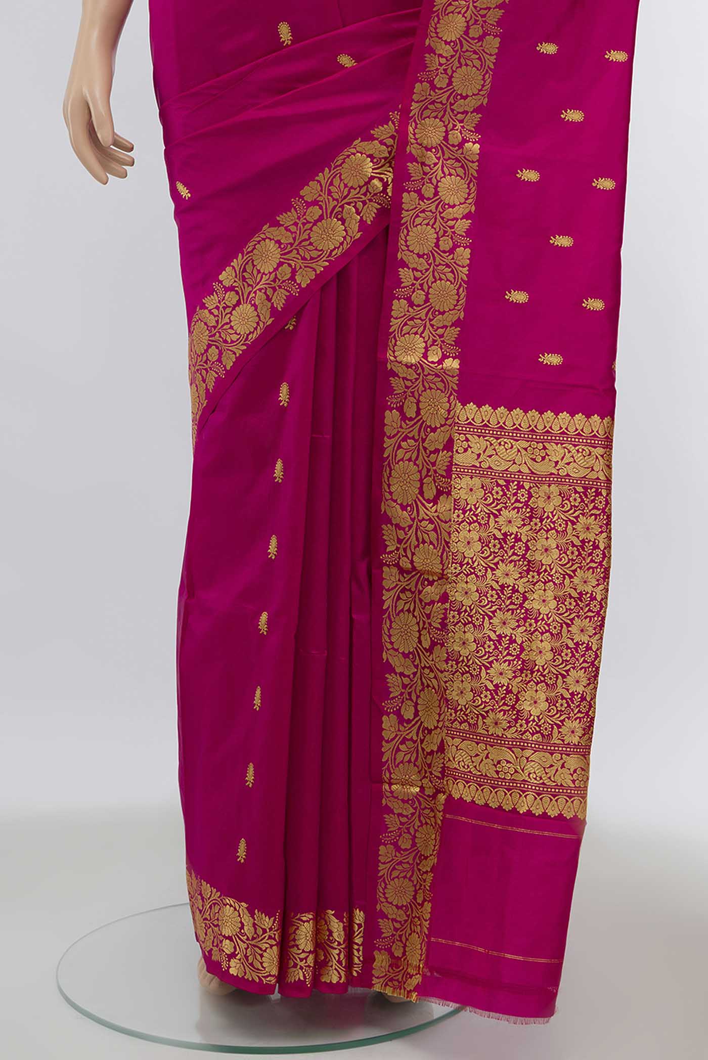 Dark Pink Banarasi Katan Silk Saree - Image 3