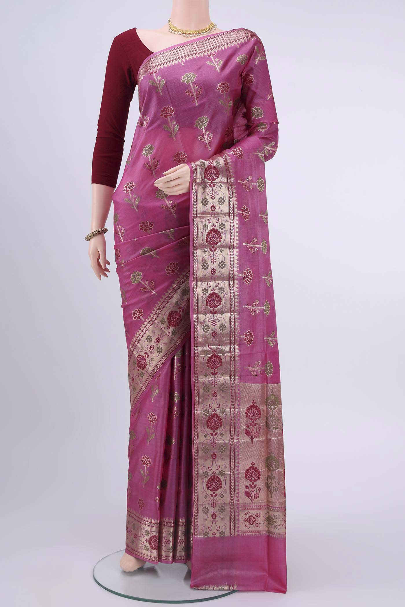 Dark Pink Banarasi Raw Silk Saree