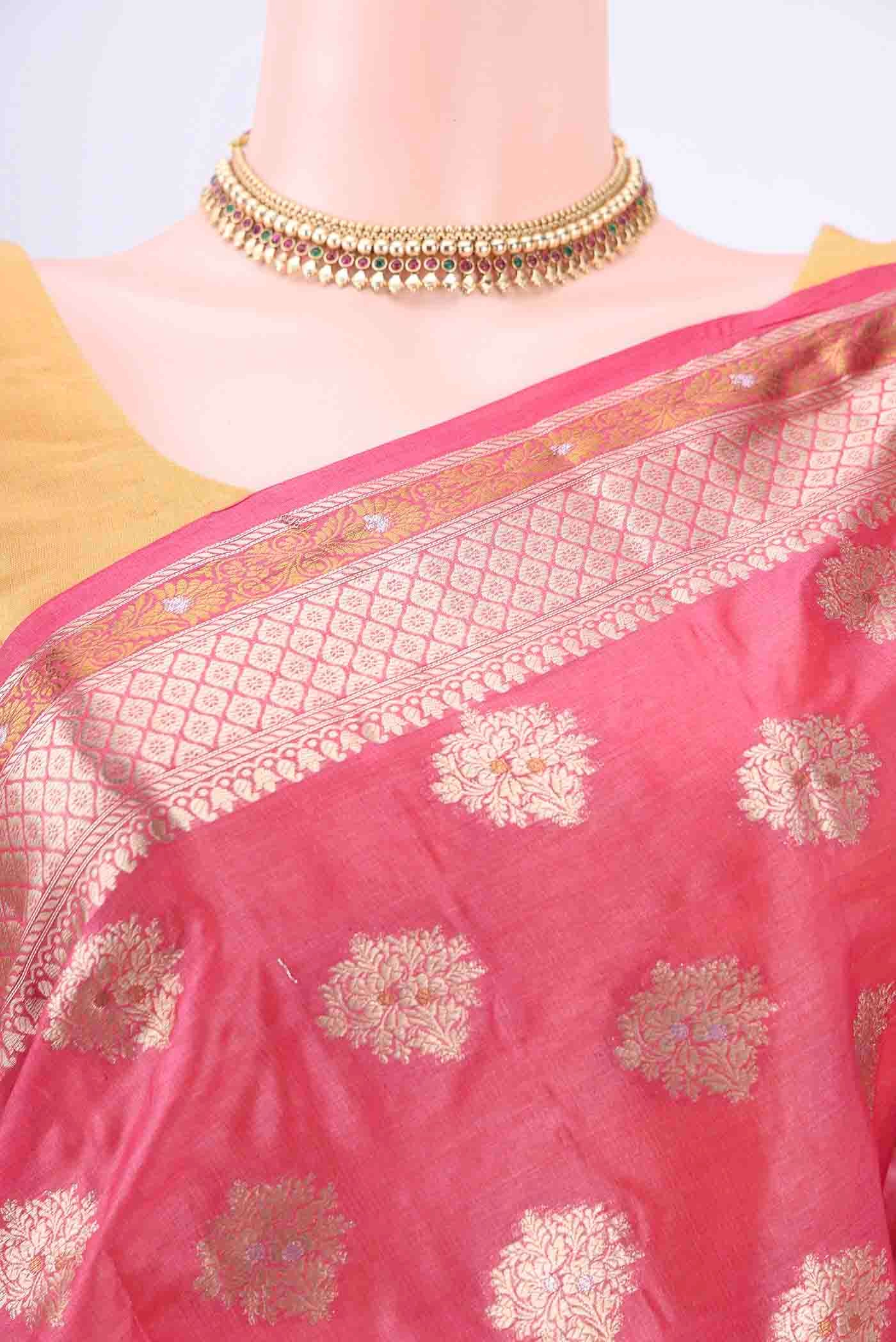 Dark Pink Banarasi Raw Silk Saree - Image 2