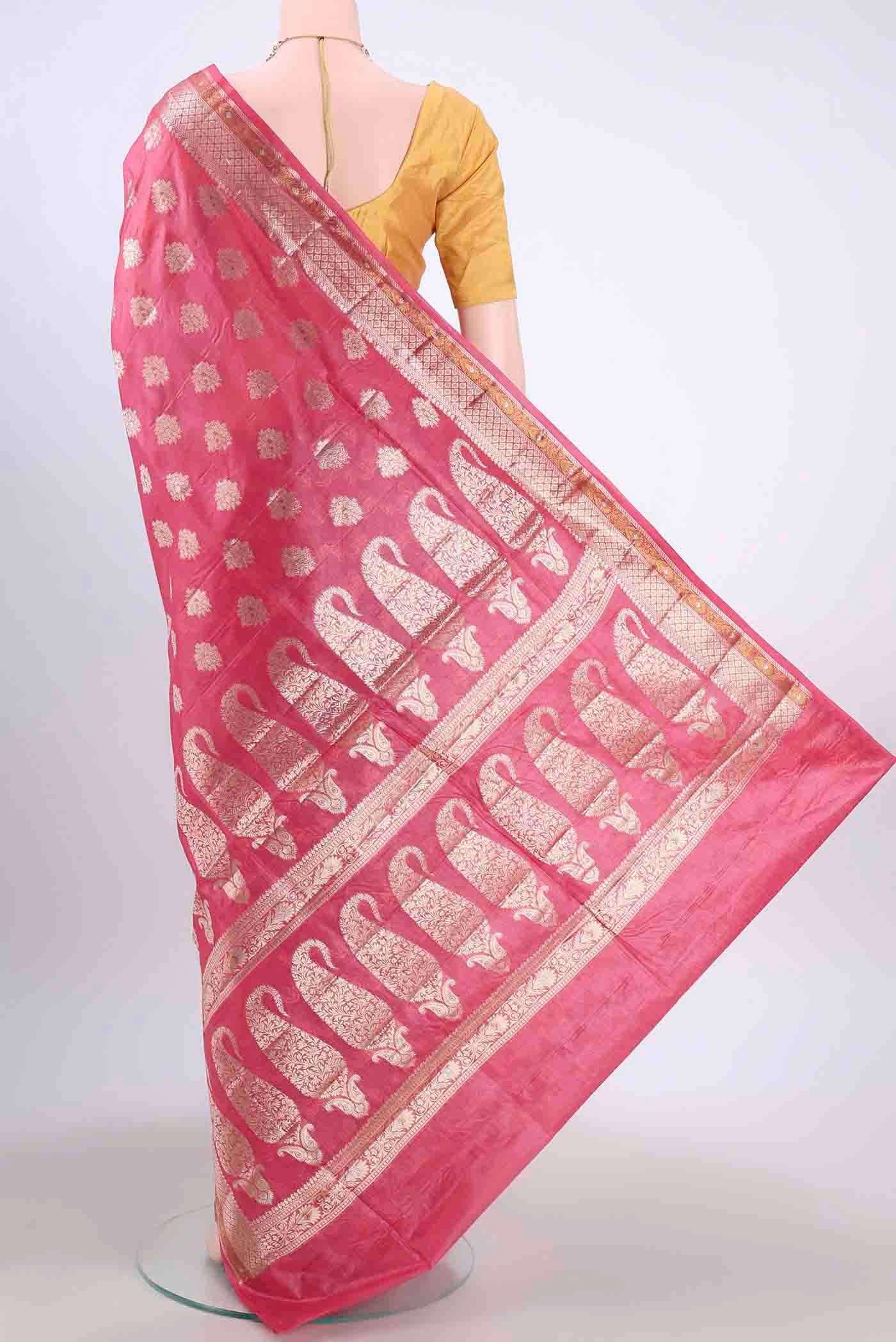 Dark Pink Banarasi Raw Silk Saree - Image 3
