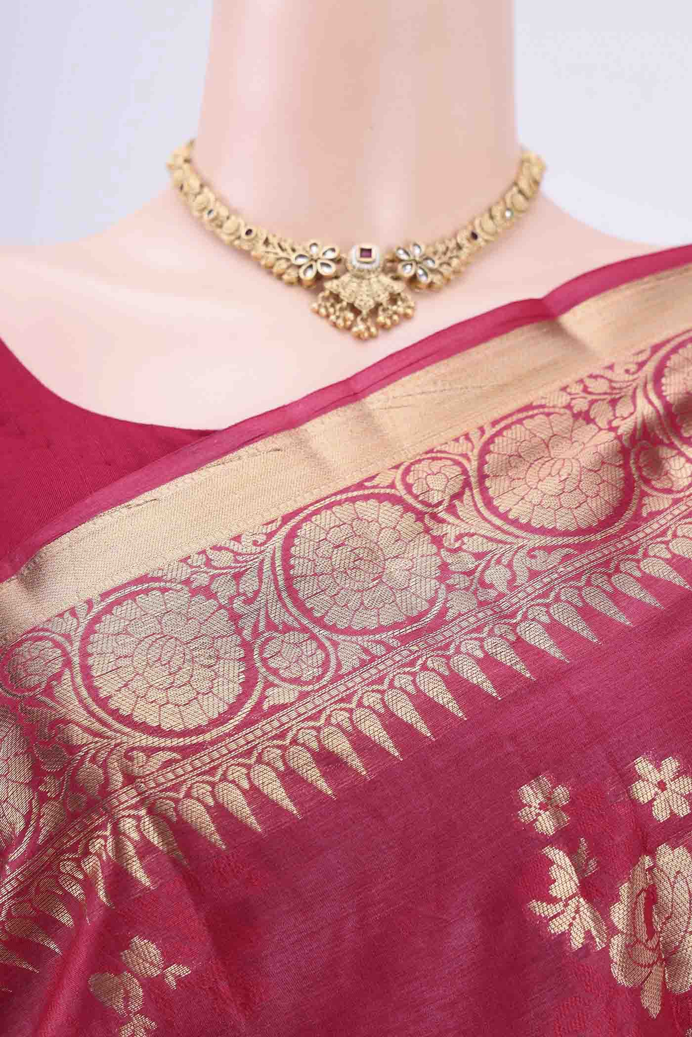 Dark Pink Banarasi Tussar Silk Saree - Image 2