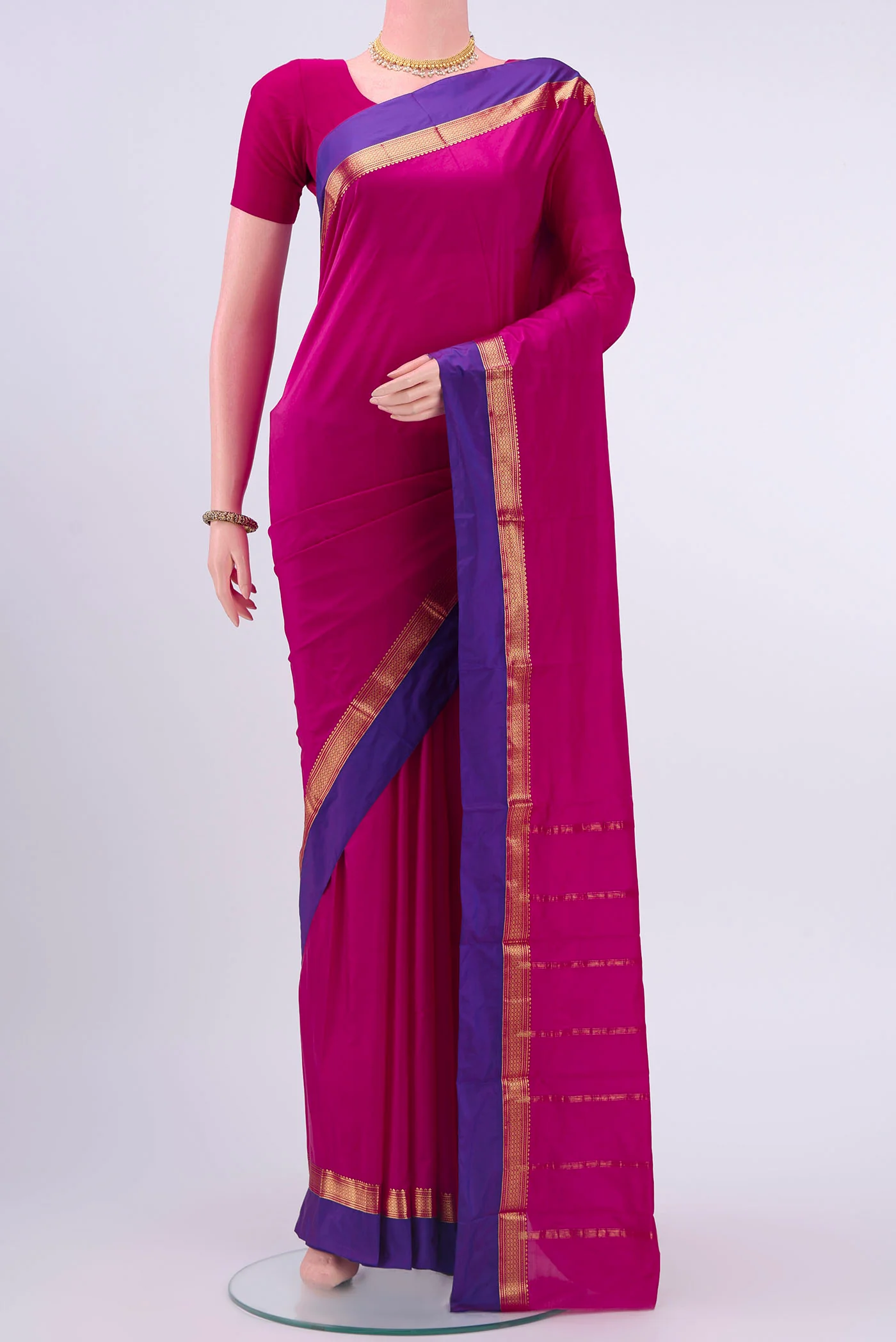 Dark Pink Blended Bangalore Silk Saree