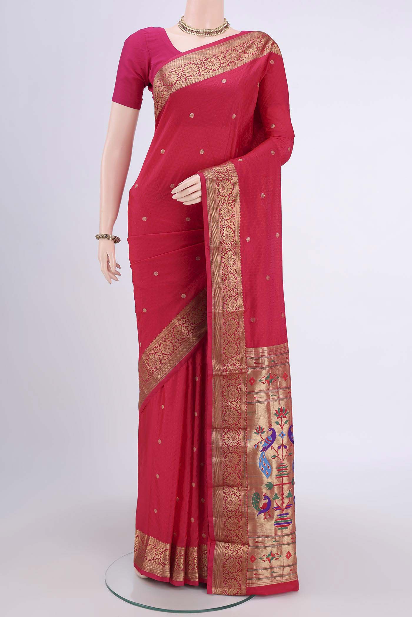 Pink with Red Color Blended Bangalore Silk Saree