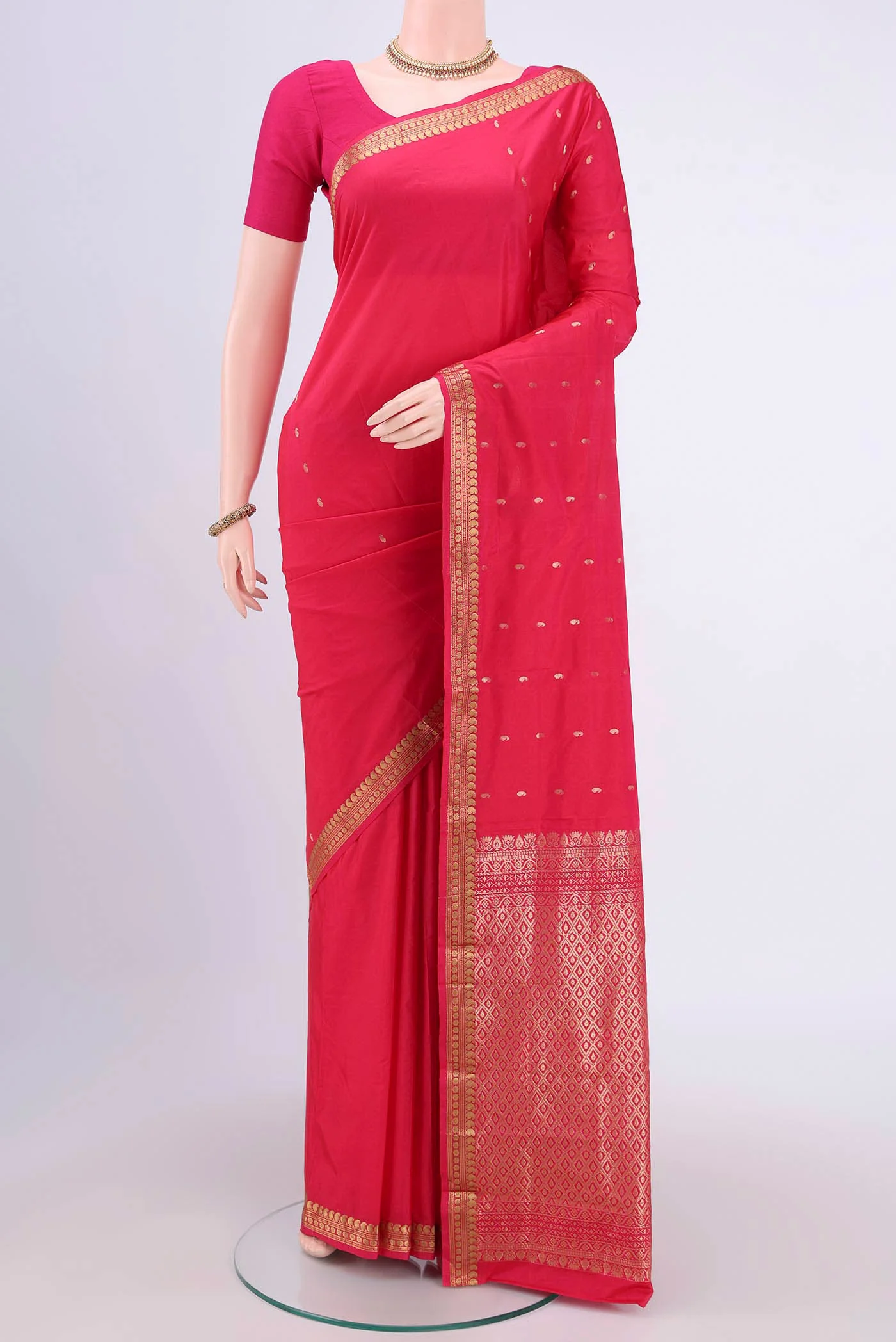 Dark Pink Blended Bangalore Silk Saree