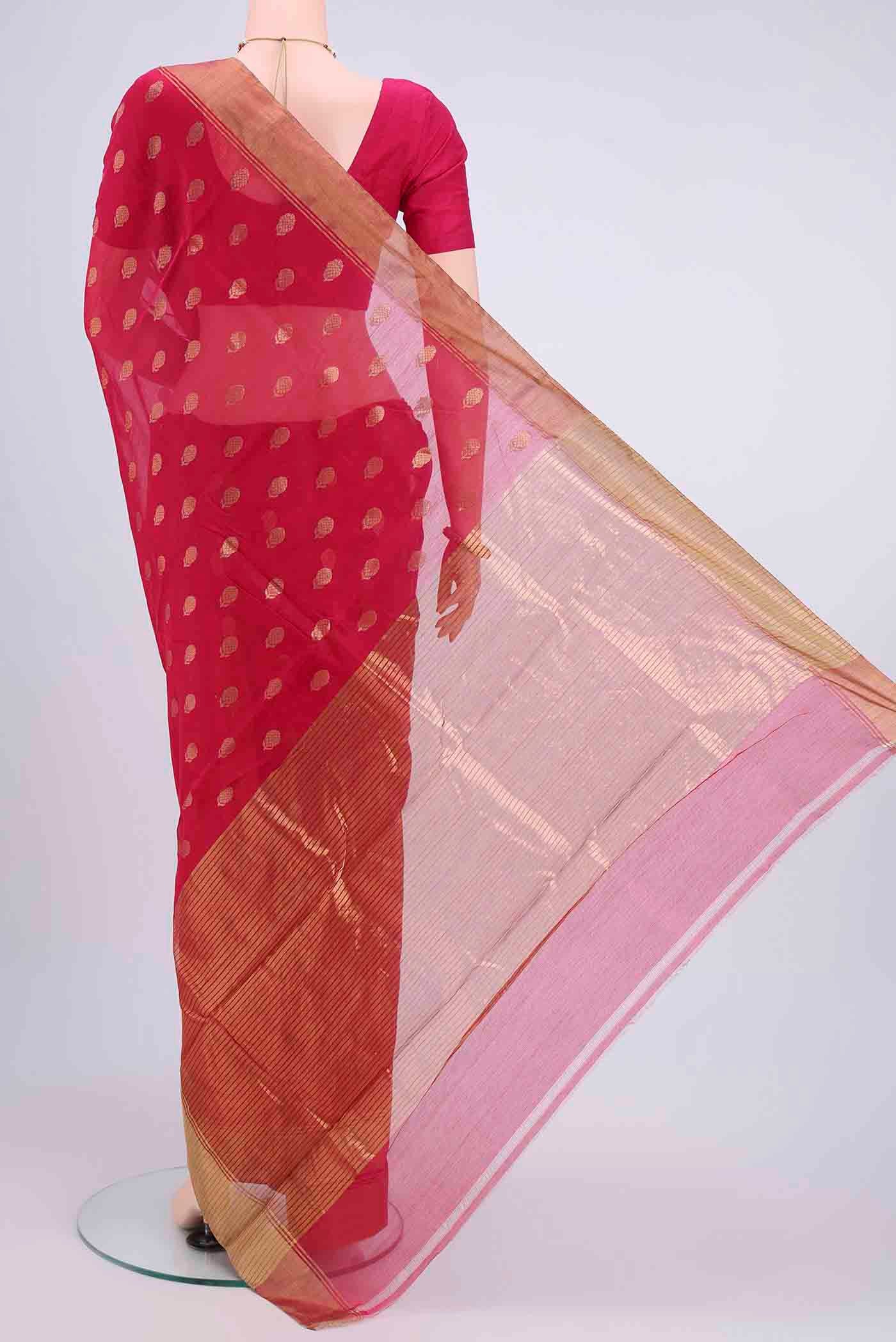 Dark Pink Chanderi Silk Saree - Image 3
