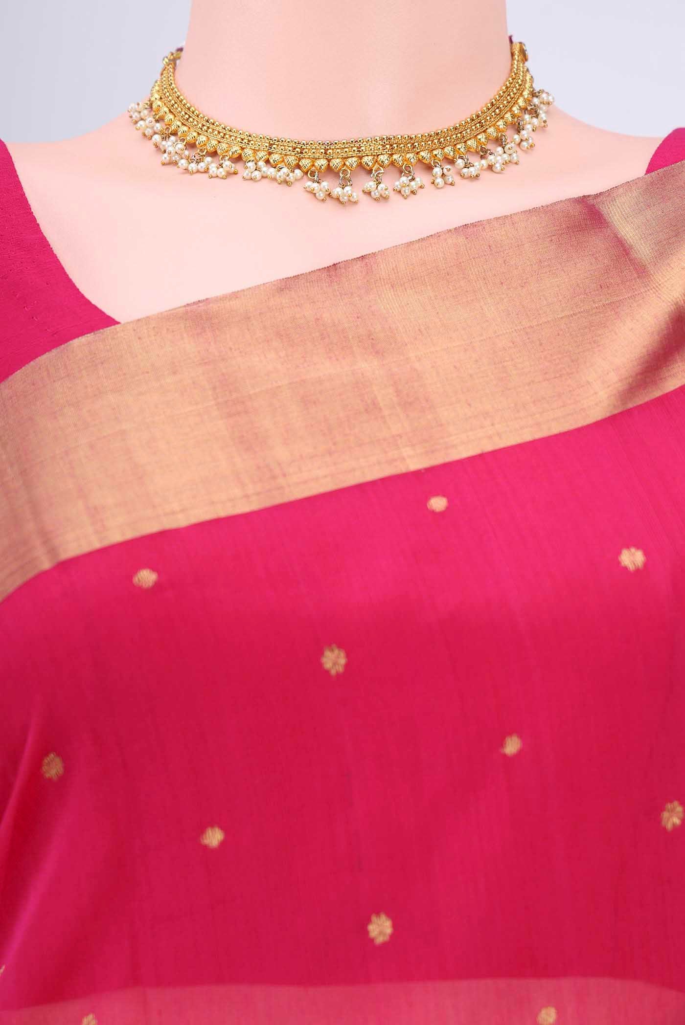 Dark Pink Chanderi Silk Saree - Image 2
