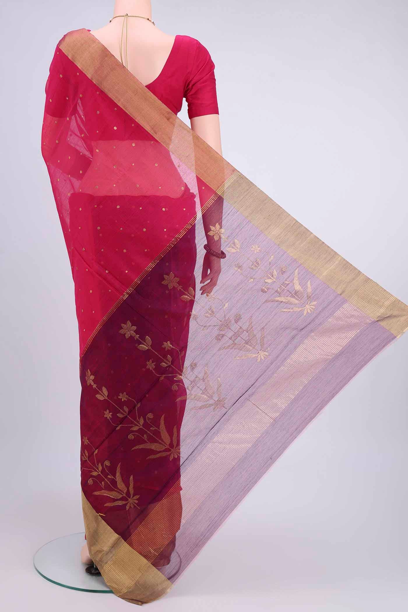 Dark Pink Chanderi Silk Saree - Image 3