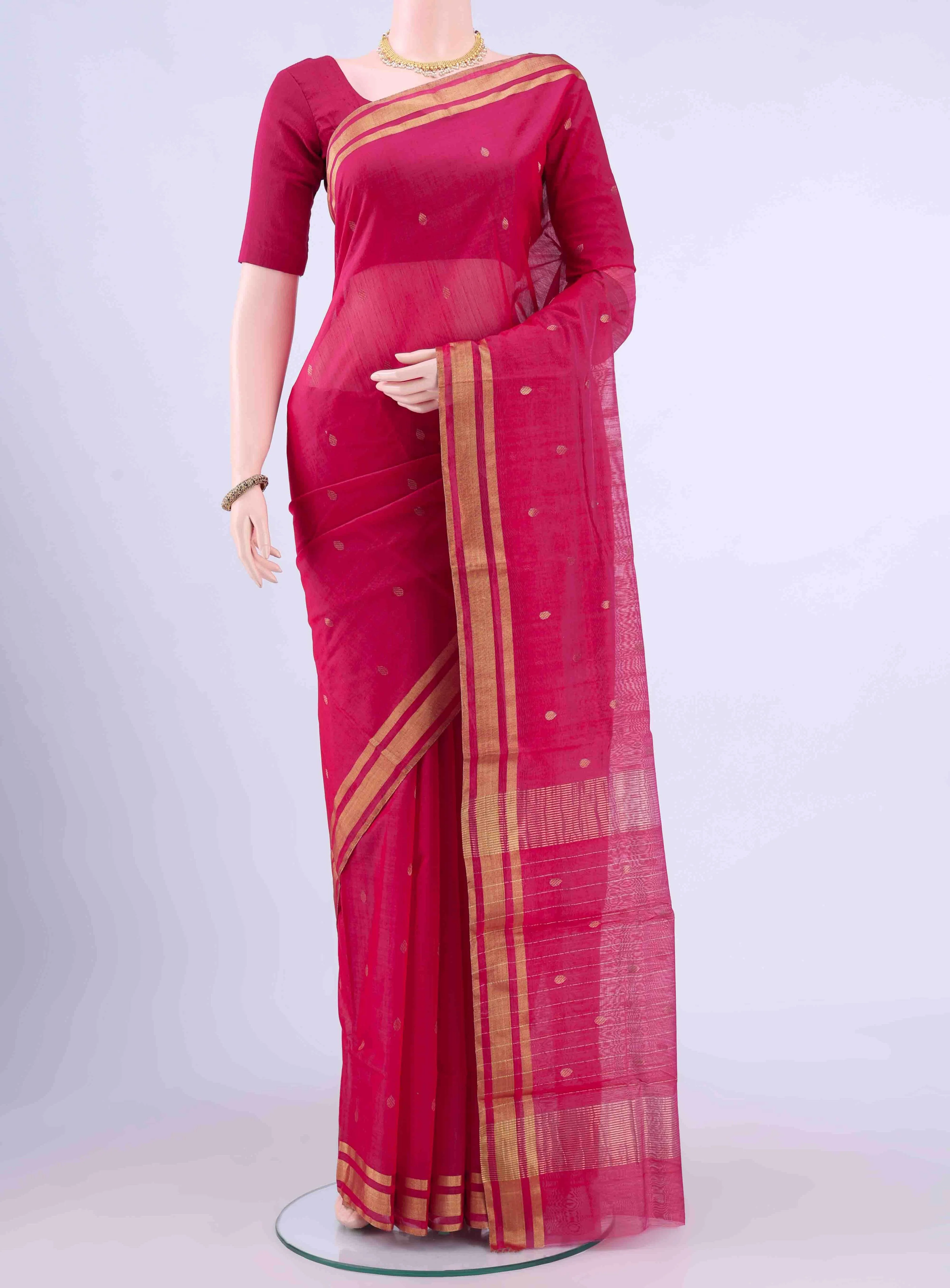Dark Pink Chanderi Silk Saree