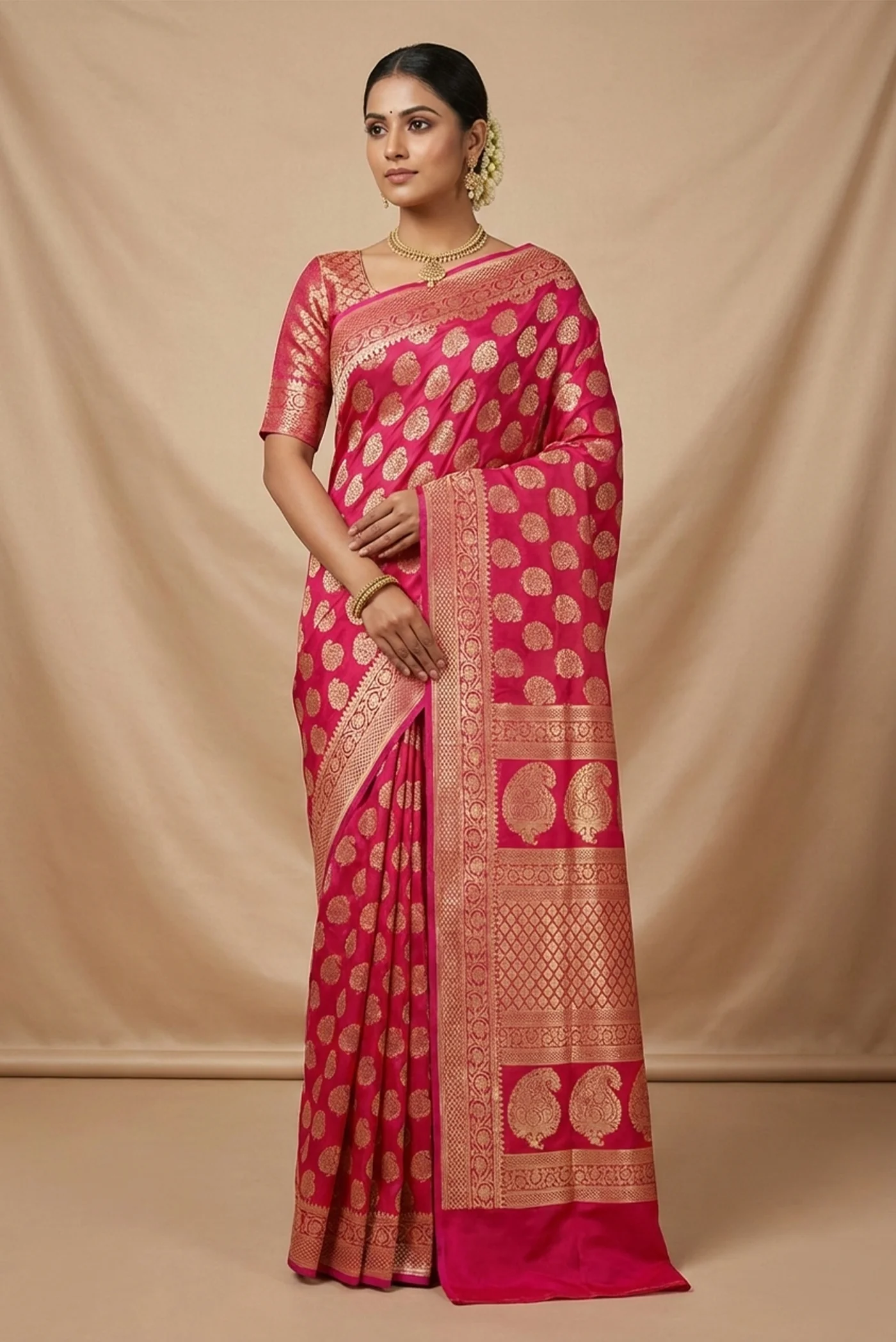 Dark Pink Dual Tone Banarasi Silk Saree