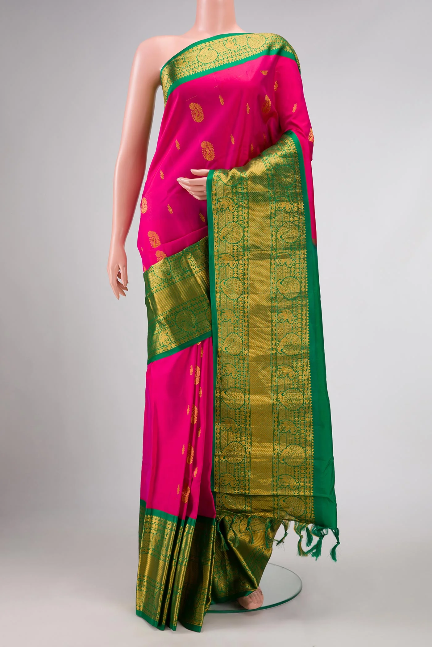 Dark Pink Dual Tone Gadwal Silk Saree
