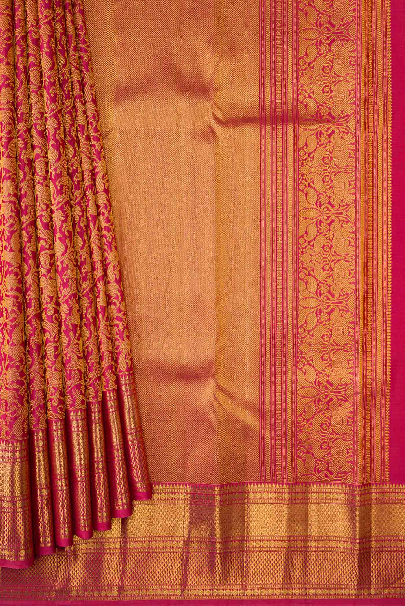 Dark Pink Dual Tone Kanchipuram Silk Saree - Image 4