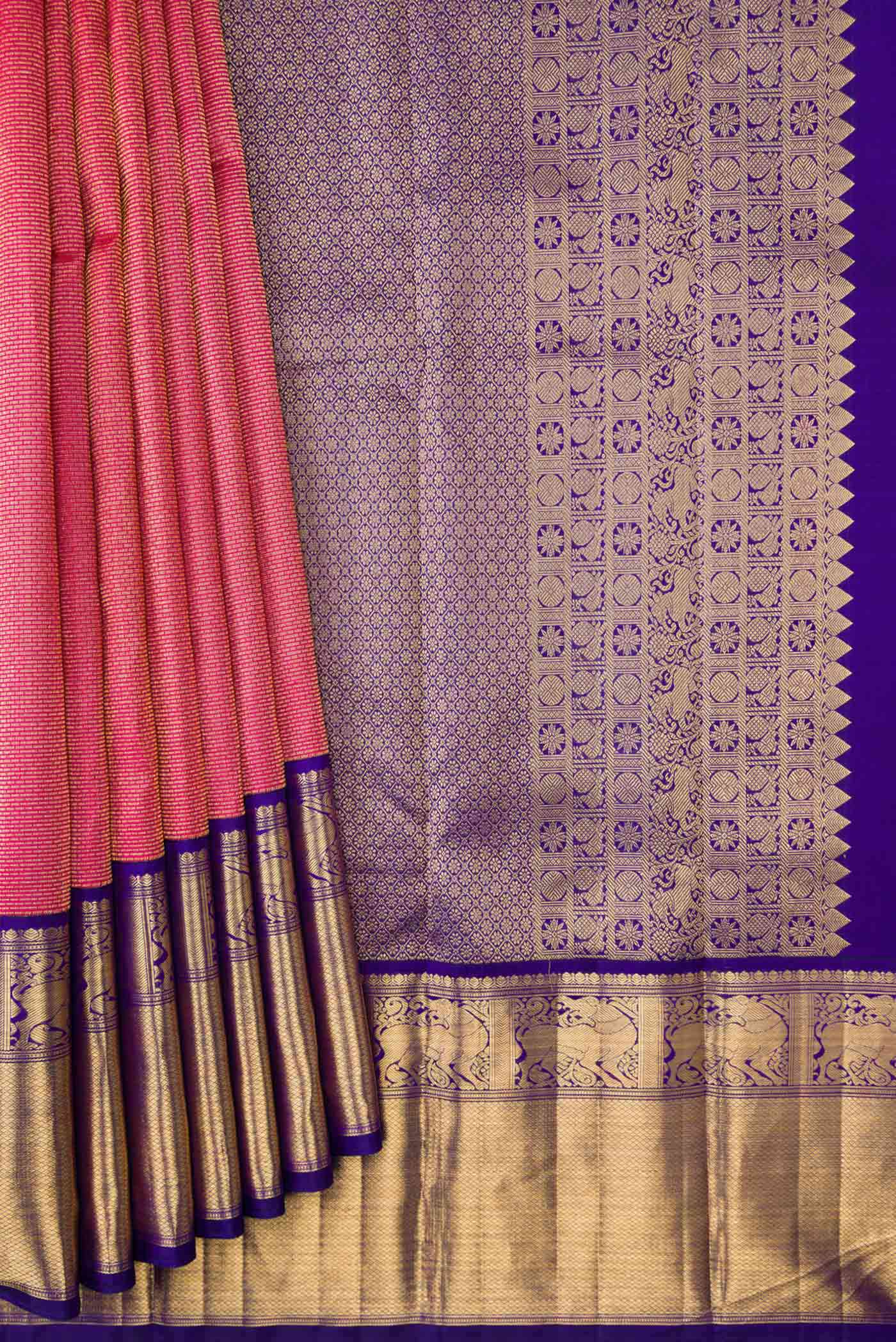 Dark Pink Dual Tone Kanchipuram Silk Saree - Image 4