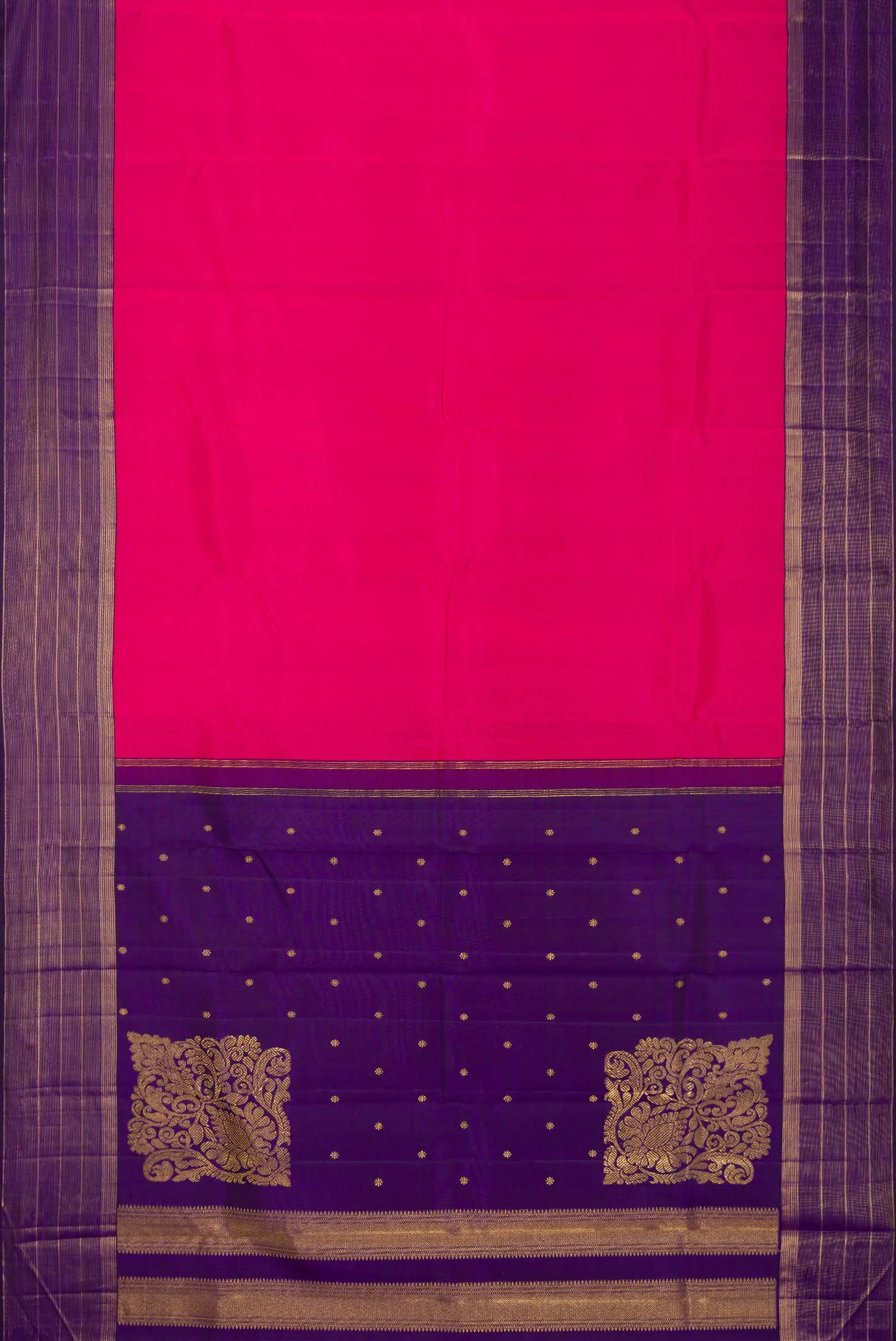 Dark Pink Dual Tone Kanjivaram Silk Saree - Image 6