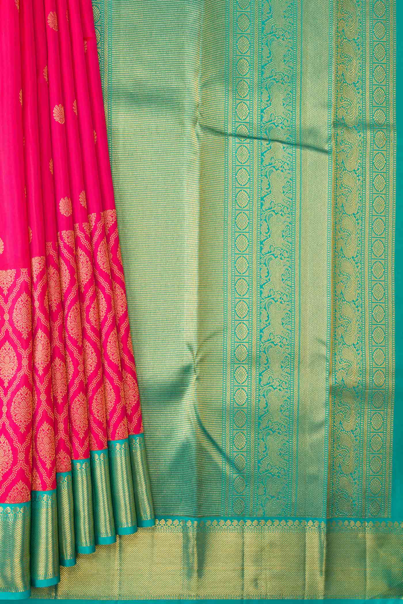 Dark Pink Dual Tone Kanjivaram Silk Saree - Image 4