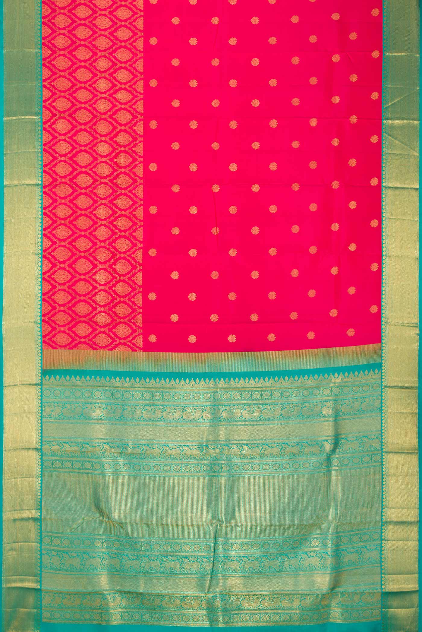 Dark Pink Dual Tone Kanjivaram Silk Saree - Image 6