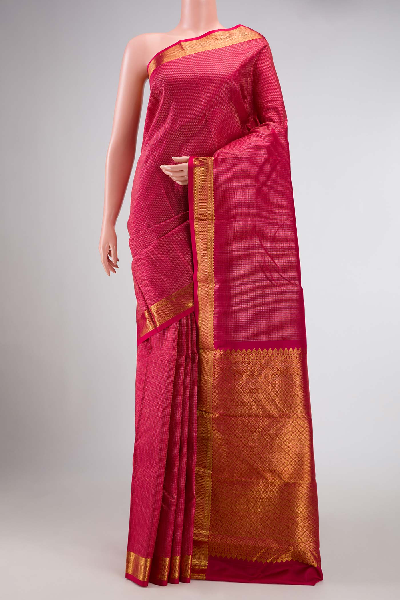 Dark Pink Dual Tone Kanchipuram Silk Saree