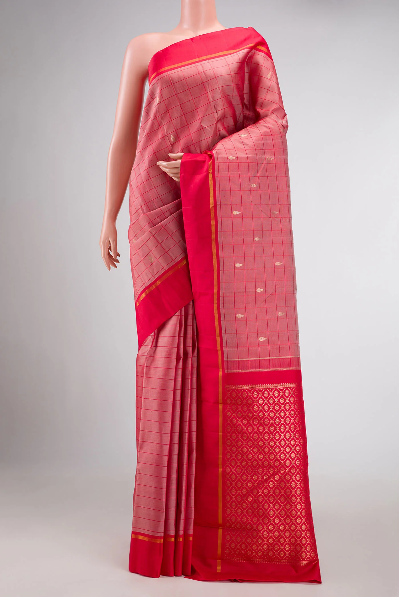 Dark Pink Dual Tone Kanchipuram Silk Saree