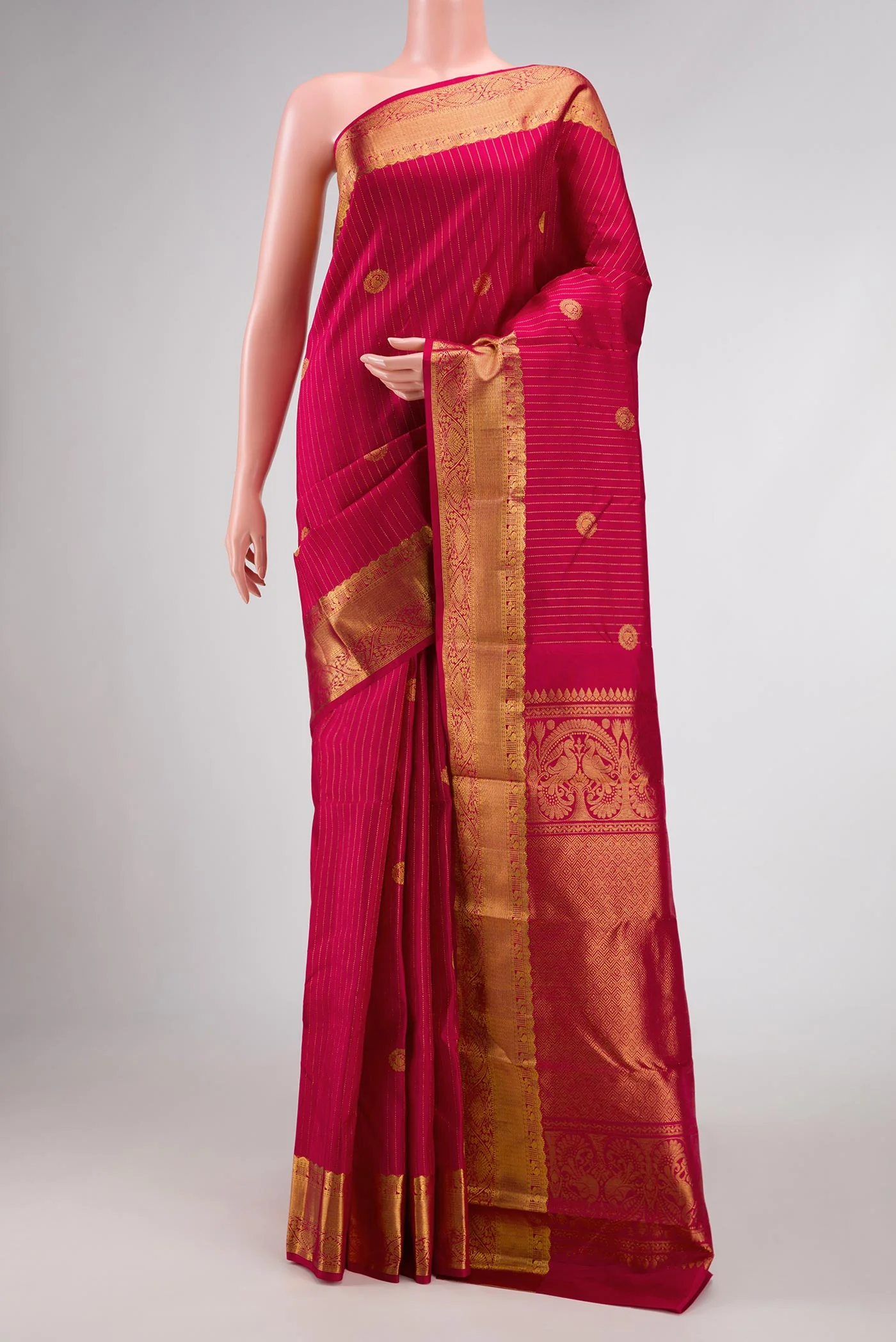 Dark Pink Dual Tone Kanjivaram Silk Saree