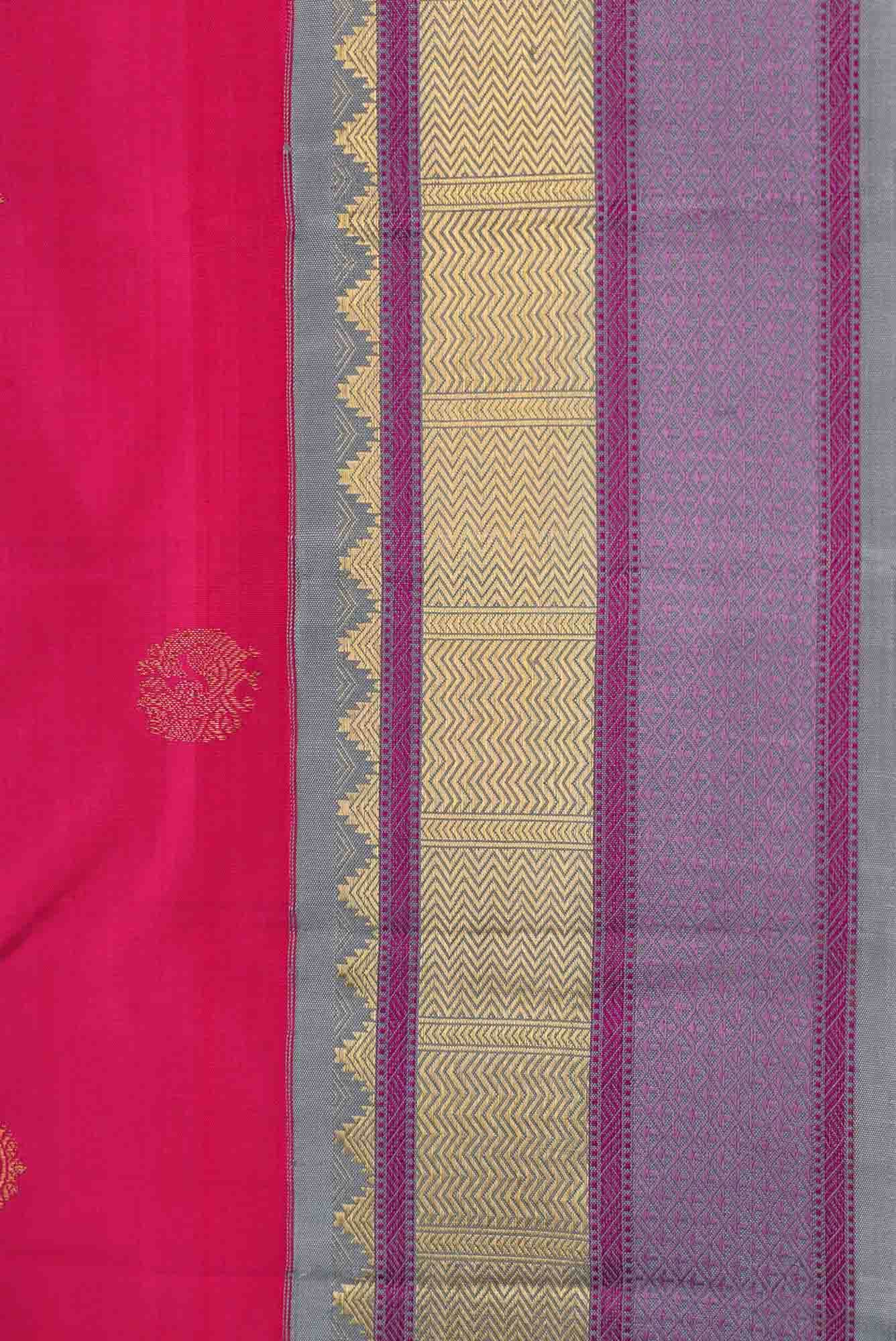 Pure Silk Pure Zari Dark Pink Dual Tone Kanchipuram Saree - Image 5