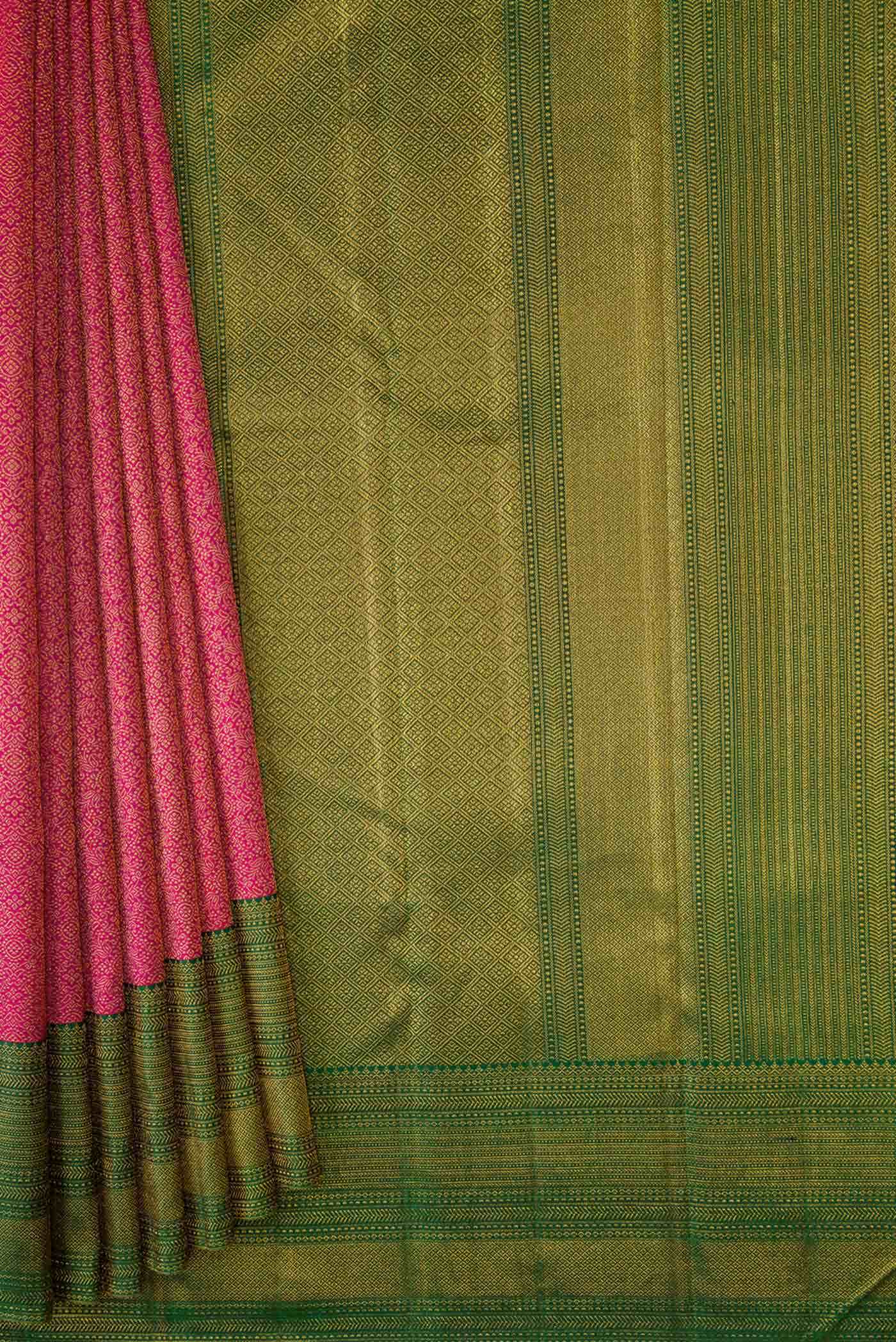 Dark Pink Dual Tone Kanchipuram Silk Saree - Image 2