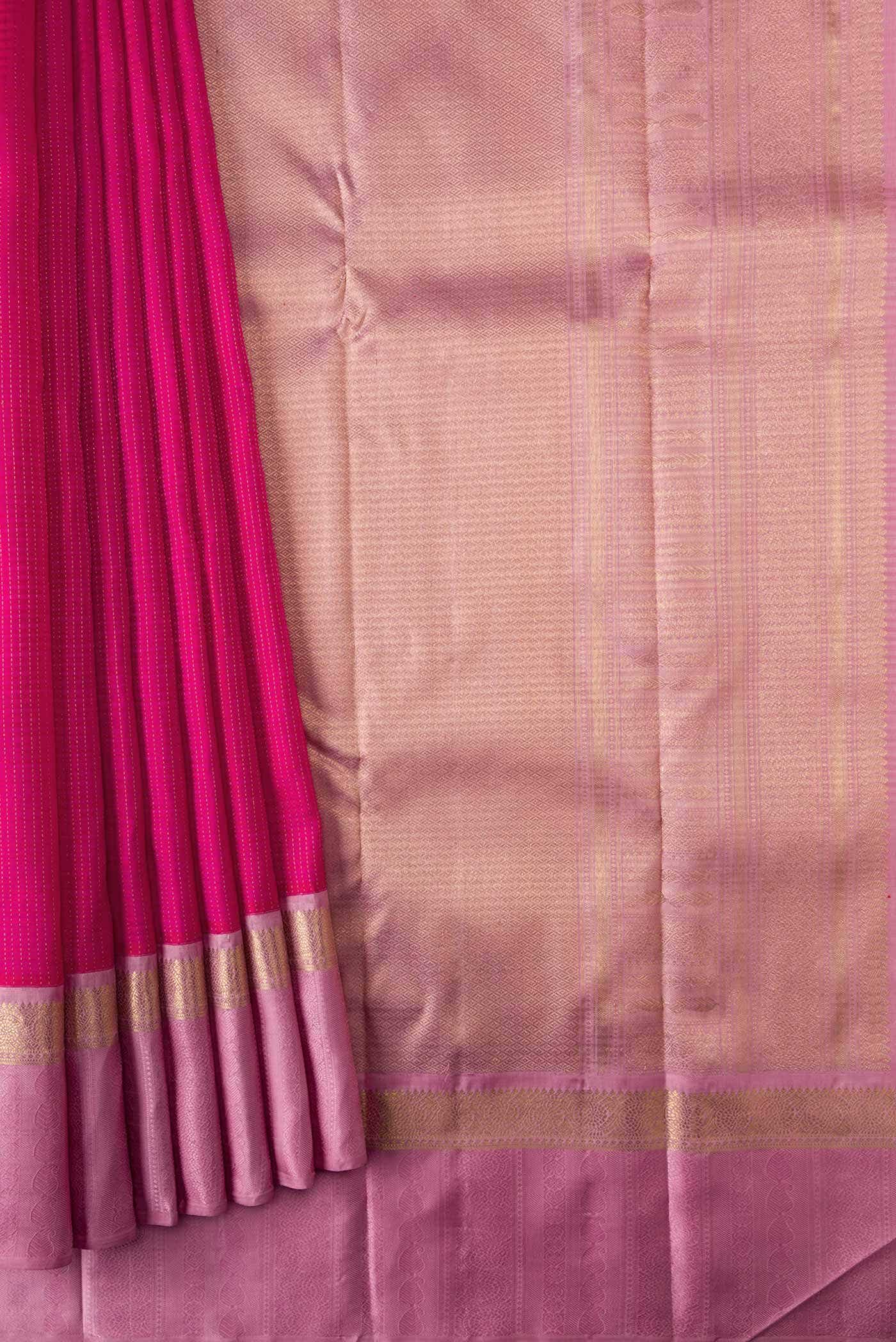 Pure Silk Pure Zari Dark Pink Dual Tone Kanchipuram Saree - Image 2