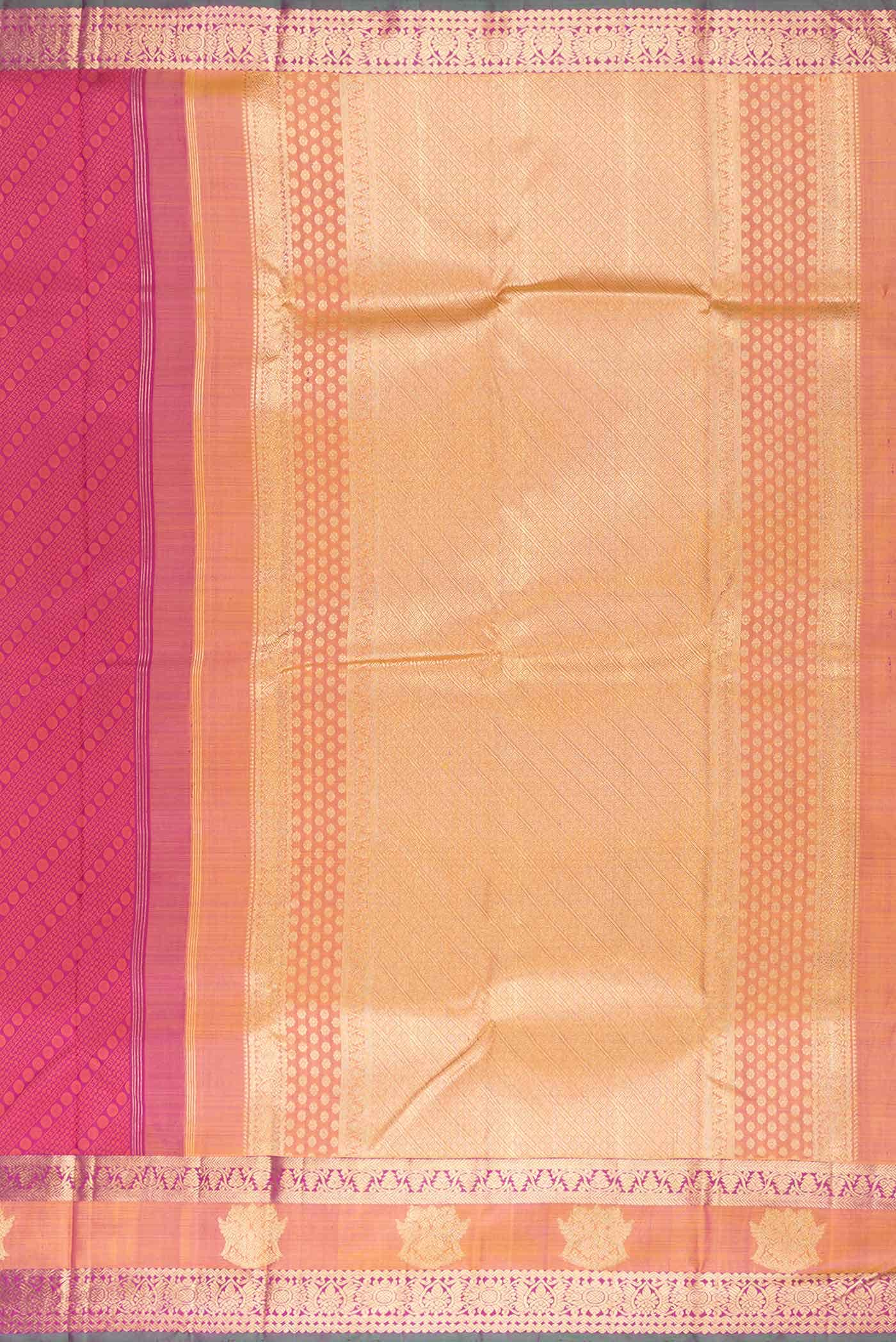 Pure Silk Pure Zari Dark Pink Dual Tone Kanchipuram Saree - Image 5