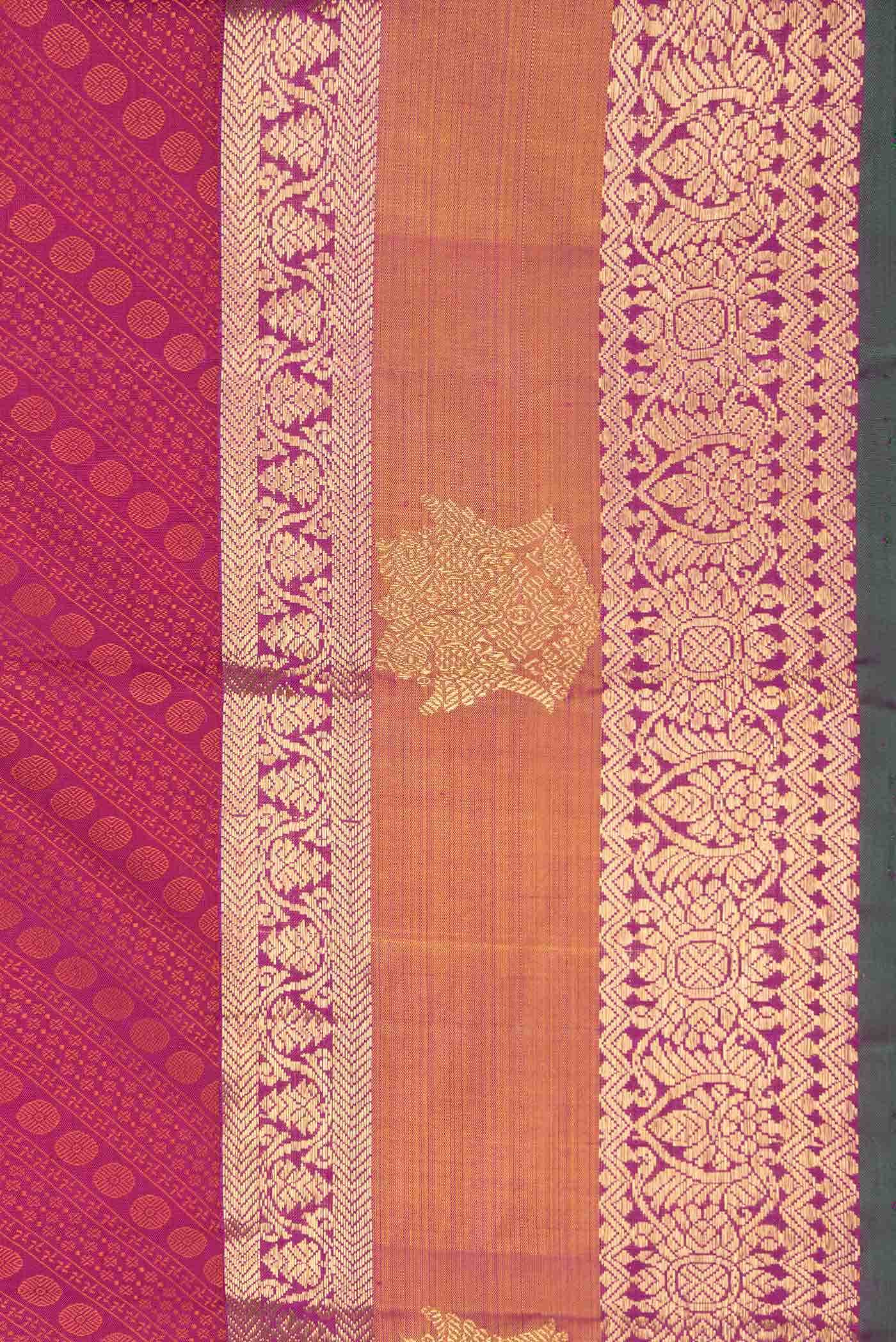 Pure Silk Pure Zari Dark Pink Dual Tone Kanchipuram Saree - Image 6