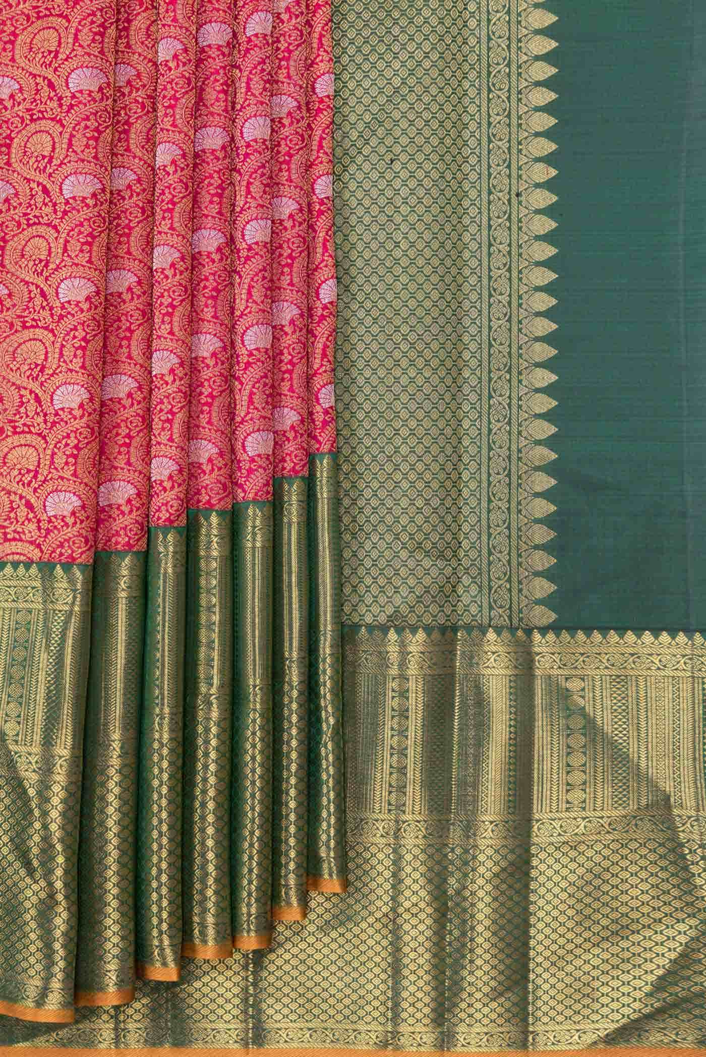 Pure Silk Pure Zari Dark Pink Dual Tone Kanjivaram Saree - Image 2