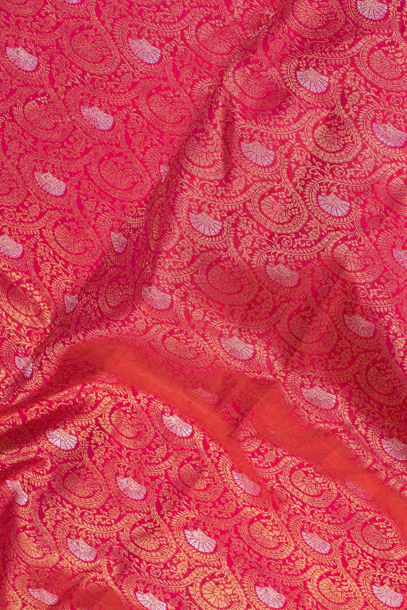 Pure Silk Pure Zari Dark Pink Dual Tone Kanjivaram Saree - Image 3