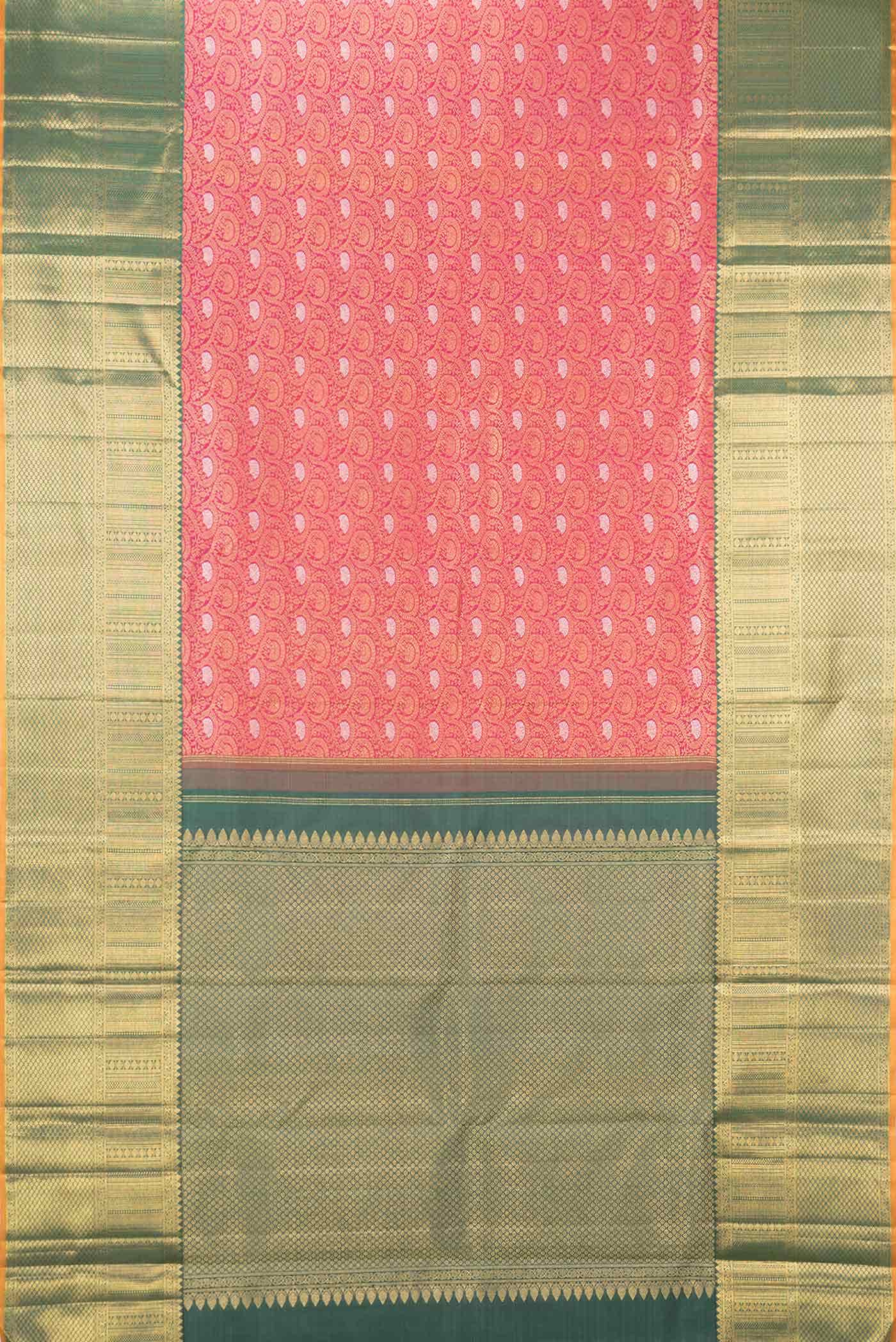 Pure Silk Pure Zari Dark Pink Dual Tone Kanjivaram Saree - Image 4