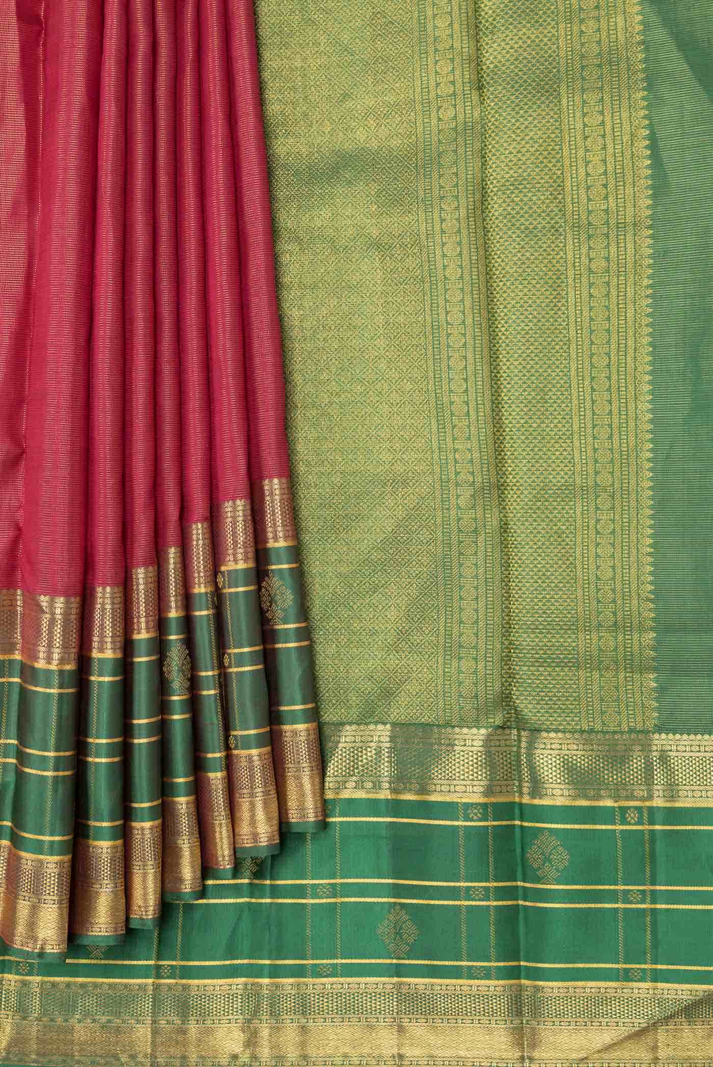 Dark Pink Dual Tone Kanjivaram Silk Saree - Image 2