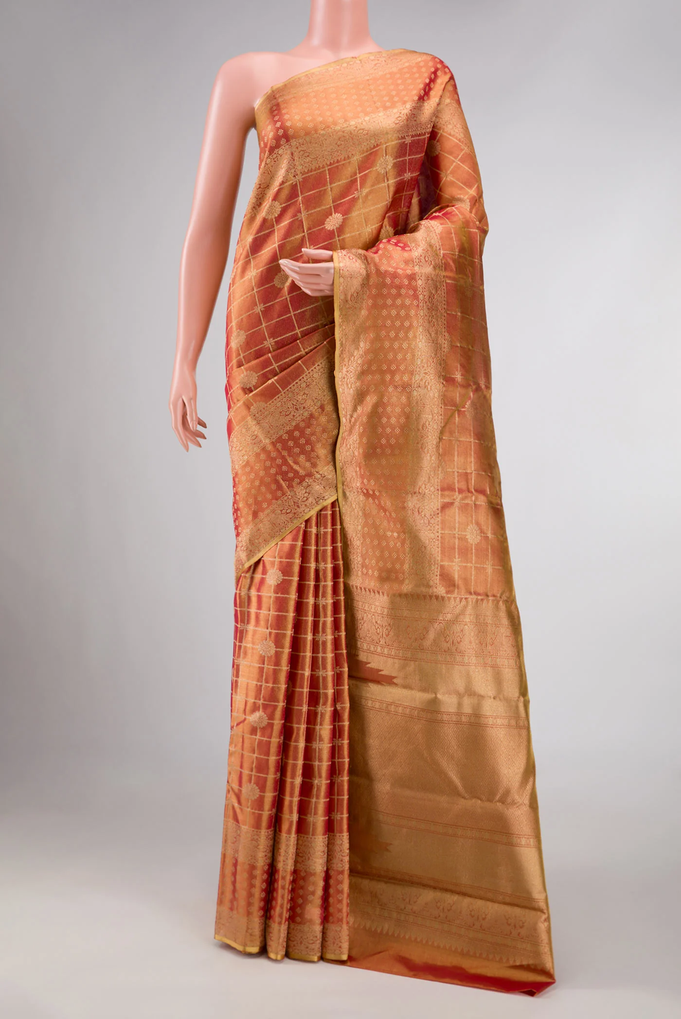 Dark Pink Dual Tone Kanchipuram Tissue Silk Saree