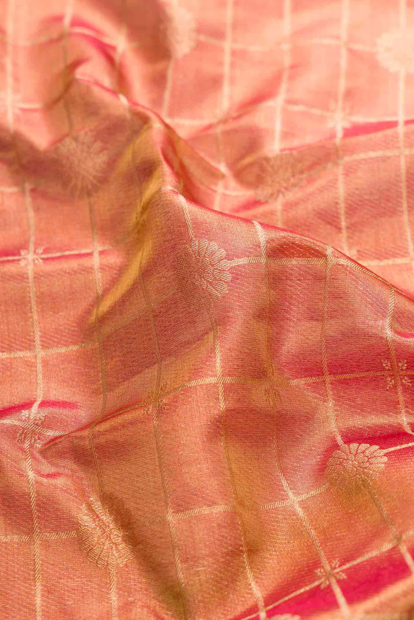 Dark Pink Dual Tone Kanchipuram Tissue Silk Saree - Image 2
